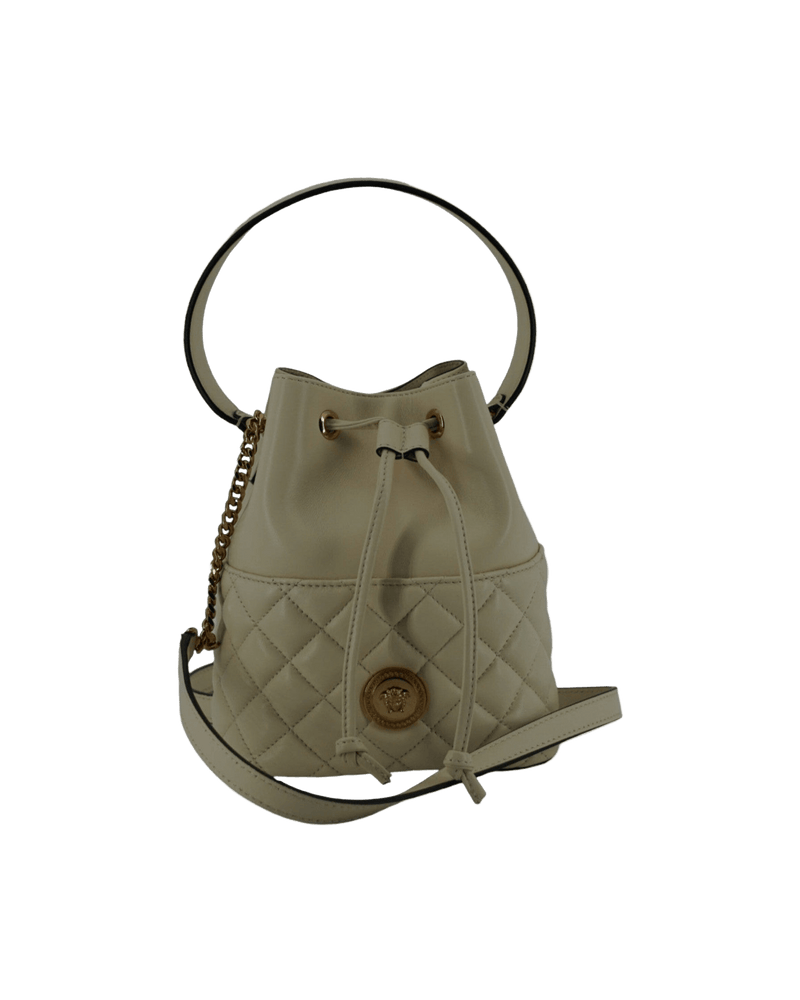 Versace Elegant White Small Leather Bucket Shoulder Bag Glam Steals