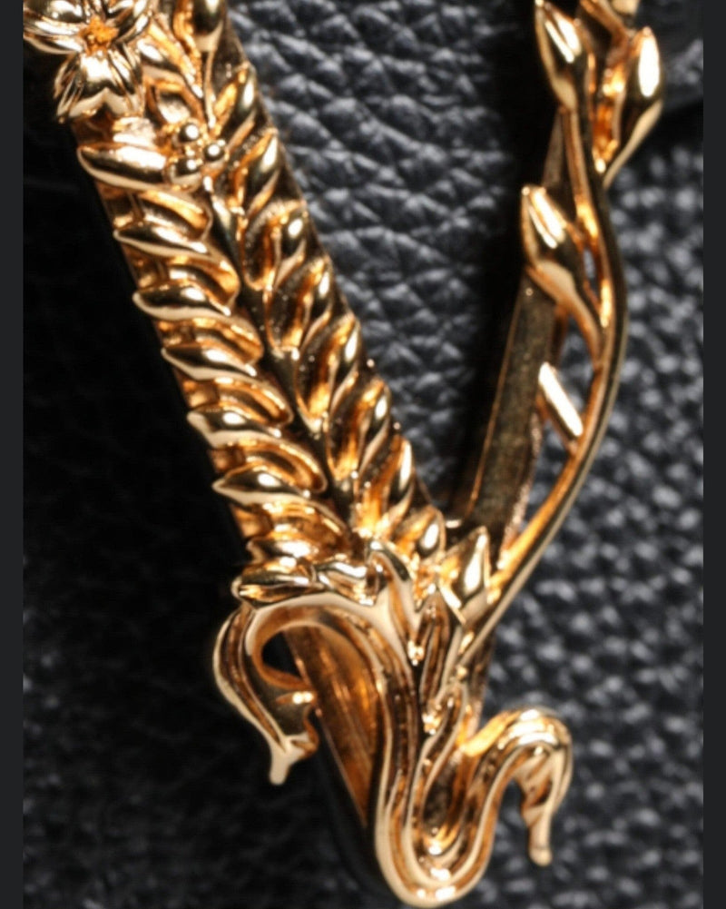 Versace Grainy Calf Leather Logo Crossbody Shoulder Black Bag Glam Steals