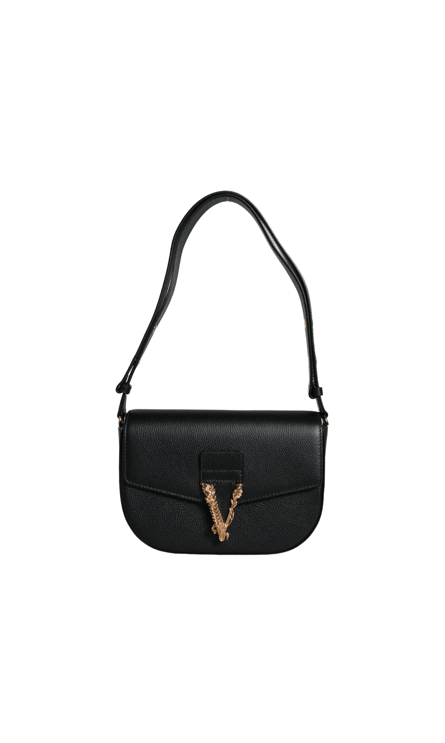 Versace Grainy Calf Leather Logo Crossbody Shoulder Black Bag Glam Steals