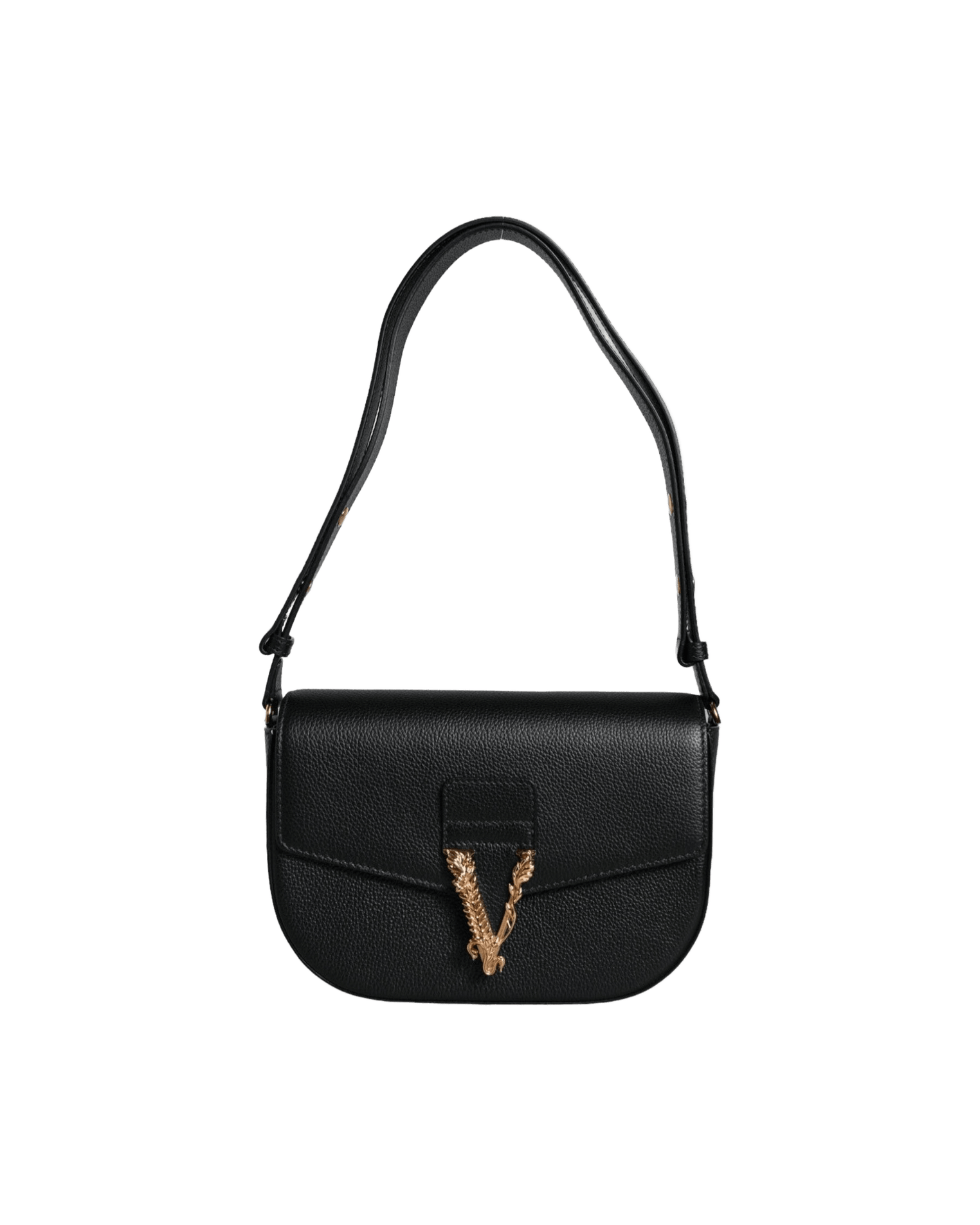 Versace Grainy Calf Leather Logo Crossbody Shoulder Black Bag Glam Steals