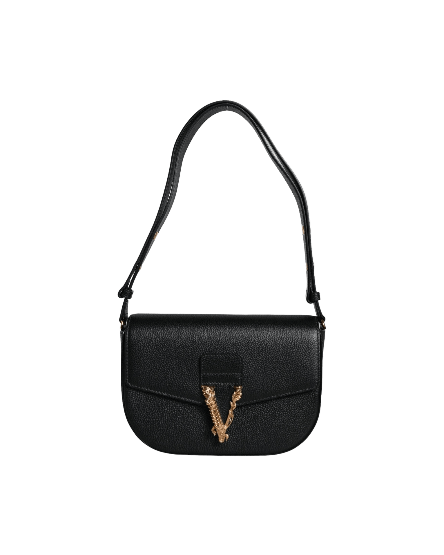 Versace Grainy Calf Leather Logo Crossbody Shoulder Black Bag Glam Steals
