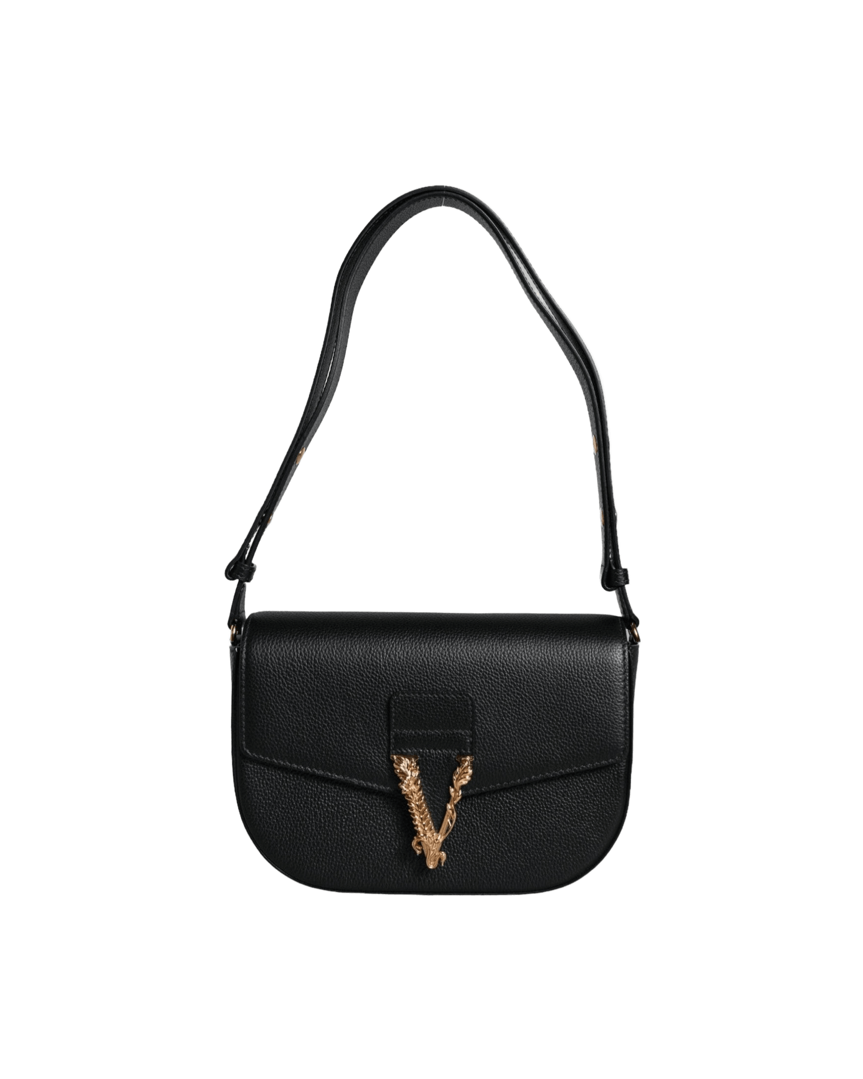 Versace Grainy Calf Leather Logo Crossbody Shoulder Black Bag Glam Steals
