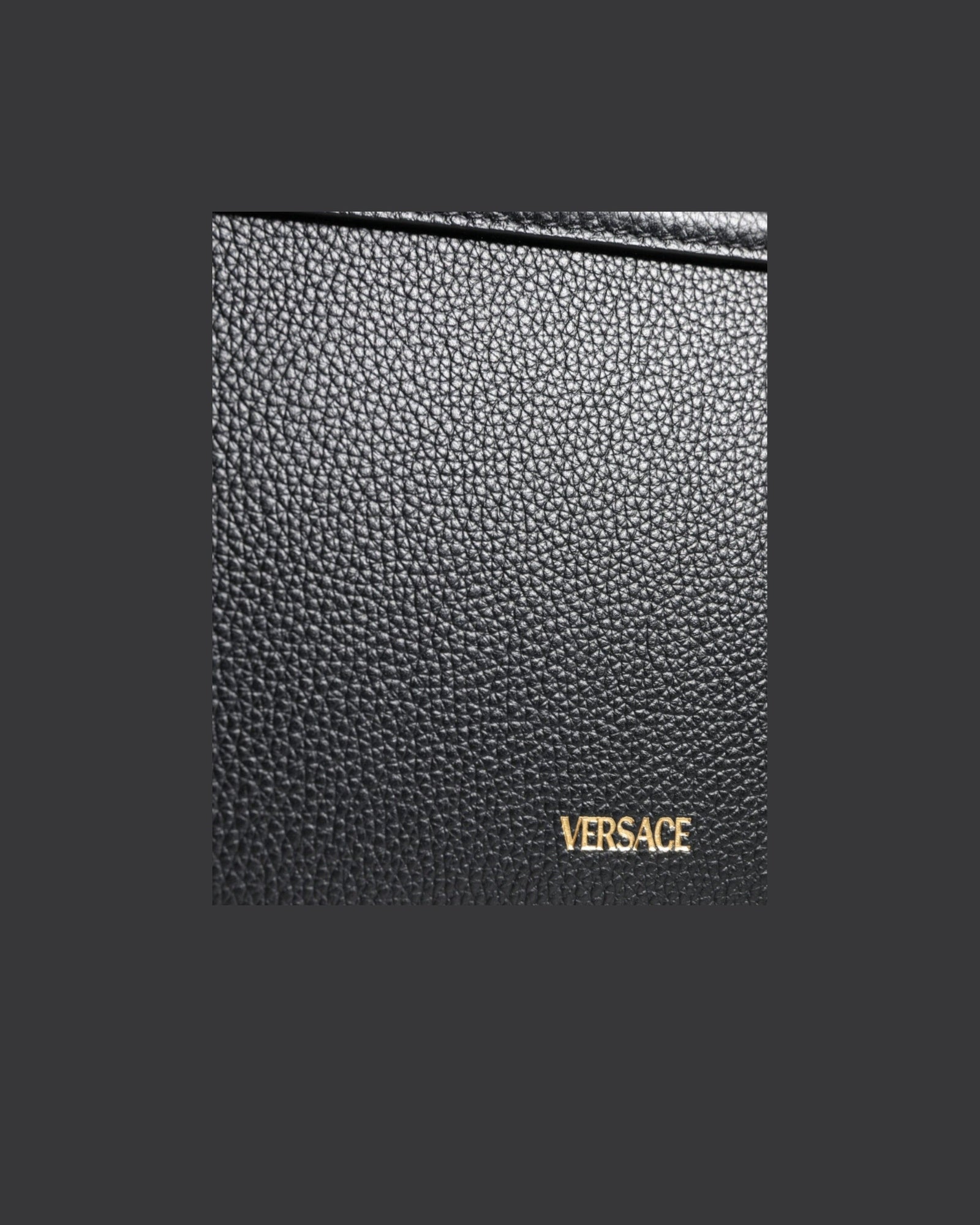 Versace Grainy Calf Leather Logo Crossbody Shoulder Black Bag Glam Steals