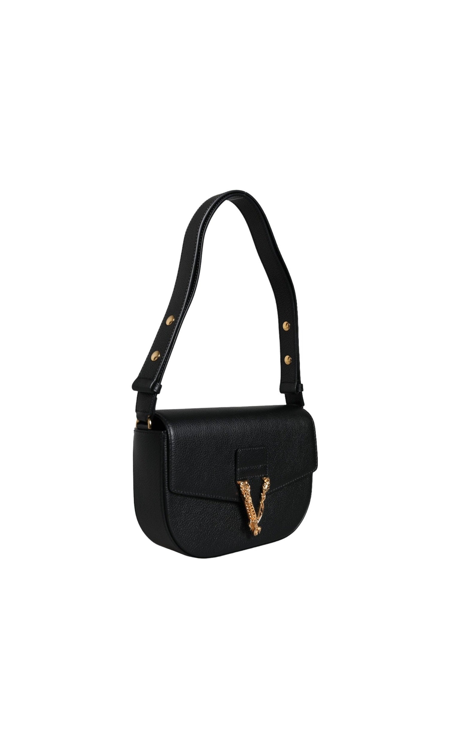 Versace Grainy Calf Leather Logo Crossbody Shoulder Black Bag Glam Steals
