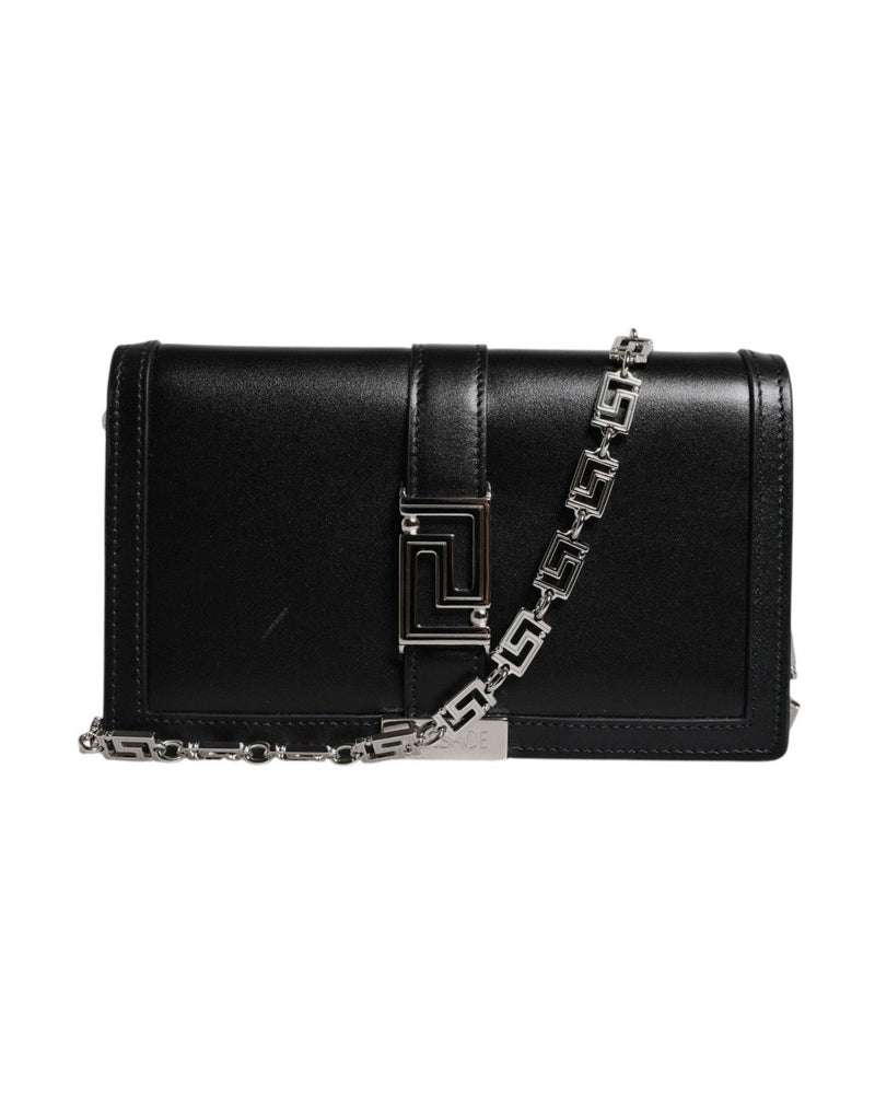 Versace Black Leather Calfskin Chain Strap Shoulder Crossbody Bag Glam Steals