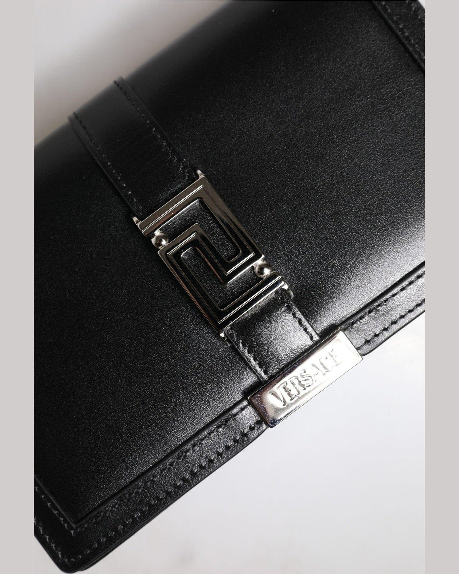 Versace Black Leather Calfskin Chain Strap Shoulder Crossbody Bag Glam Steals