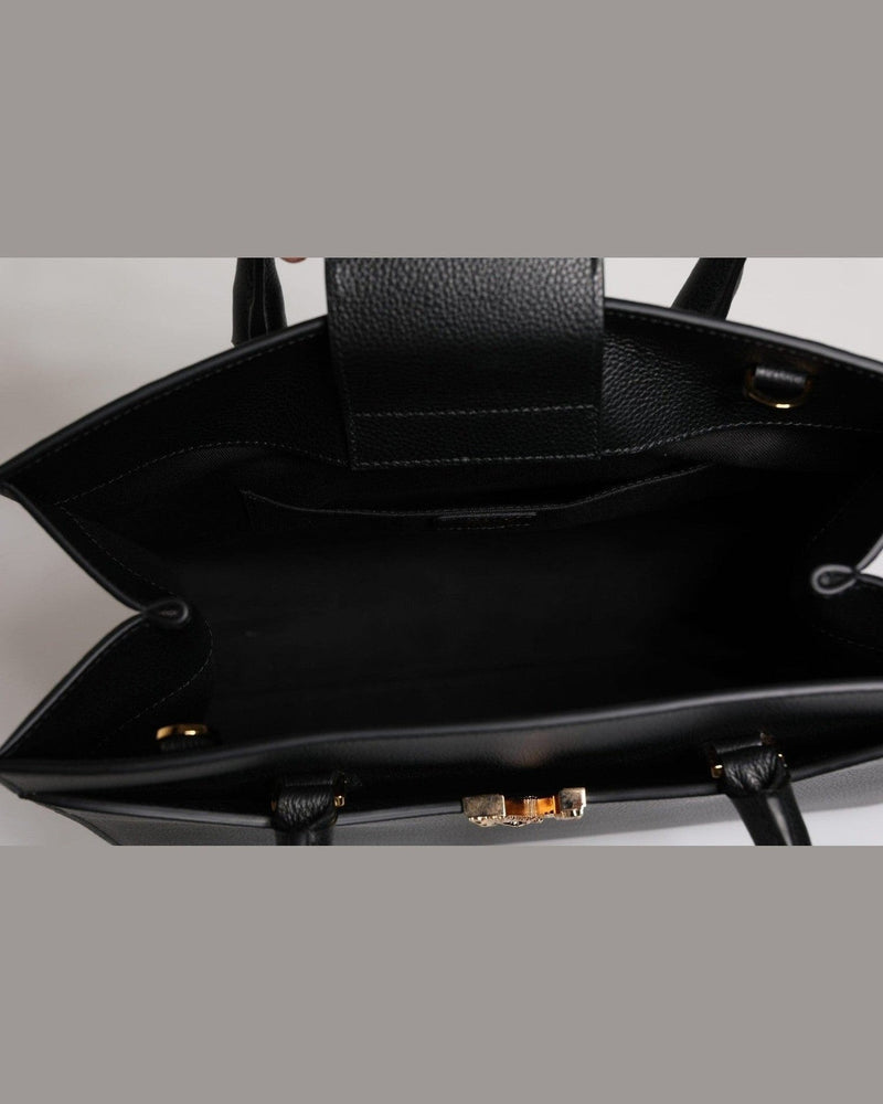 Versace Black Leather Large Top Handle Shoulder Crossbody Bag Glam Steals