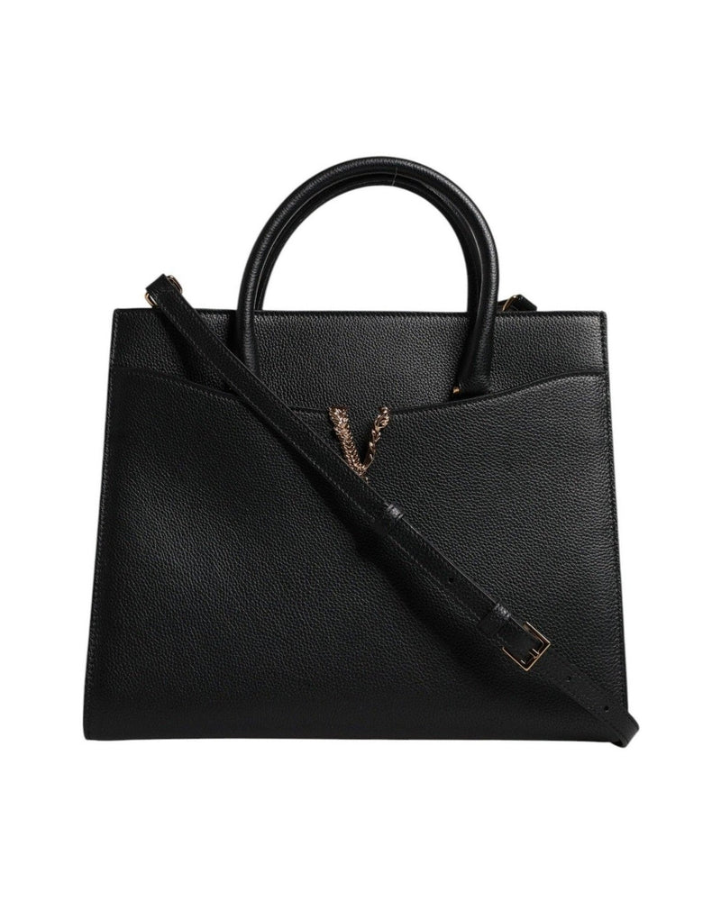 Versace Black Leather Large Top Handle Shoulder Crossbody Bag Glam Steals