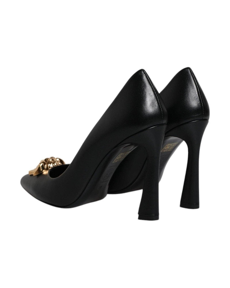 Versace Black Leather Logo Plaque High Heels Pumps Shoes Glam Steals