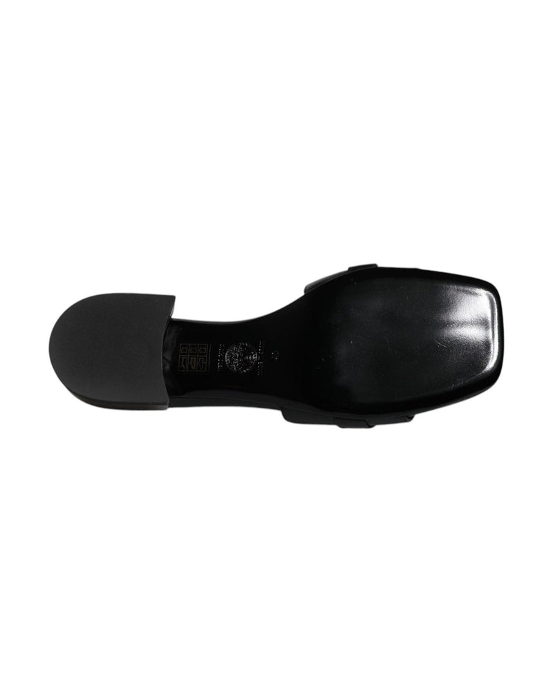 Versace Black Leather Logo Plaque Slip On Slides Flats Shoes Glam Steals