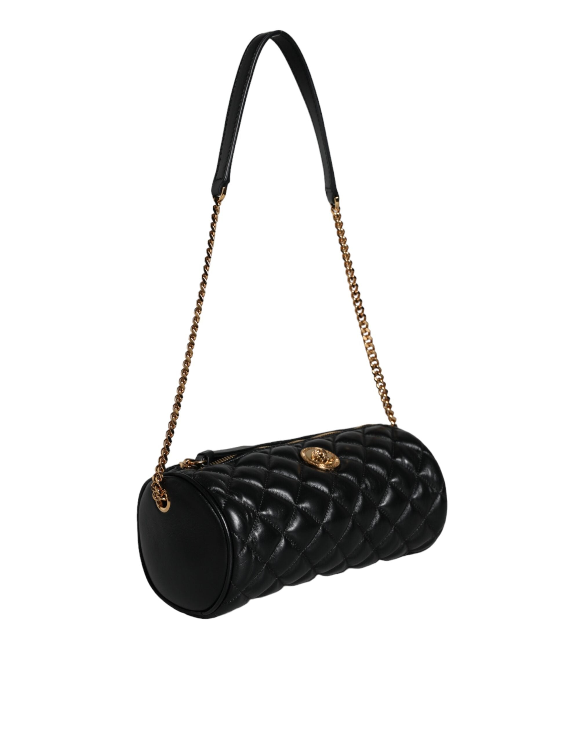 Versace Mini Quilted Lambskin Leather Crossbody Sling Black Bag Glam Steals