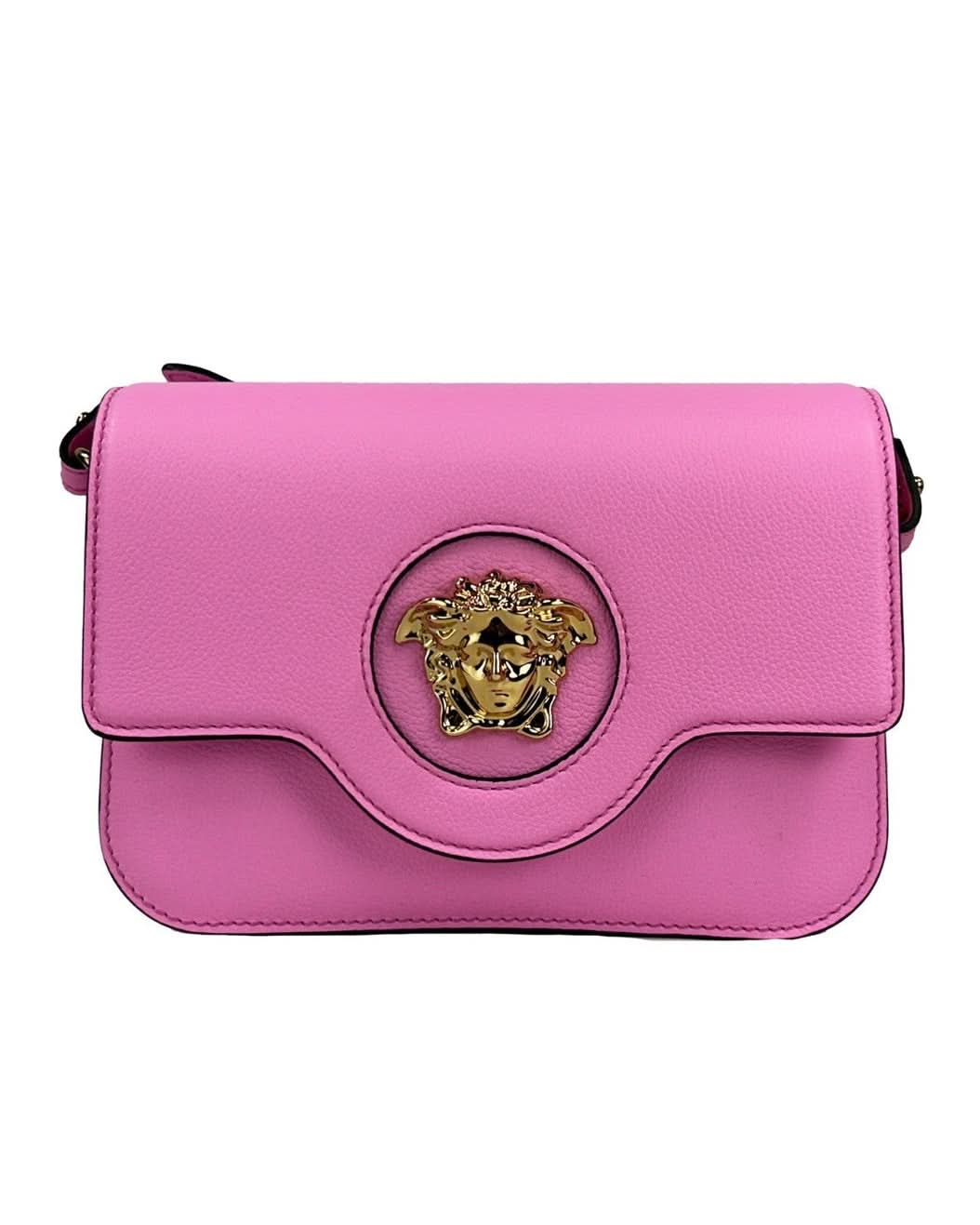 Versace Pink Leather La Medusa Shoulder Crossbody Bag Purse Glam Steals