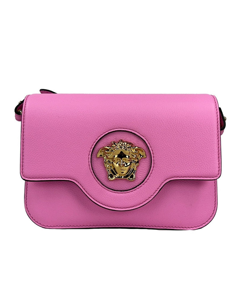 Versace Pink Leather La Medusa Shoulder Crossbody Bag Purse Glam Steals