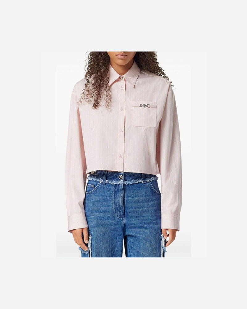 Versace Pinstripe Chain Boxy Short Shirt Glam Steals