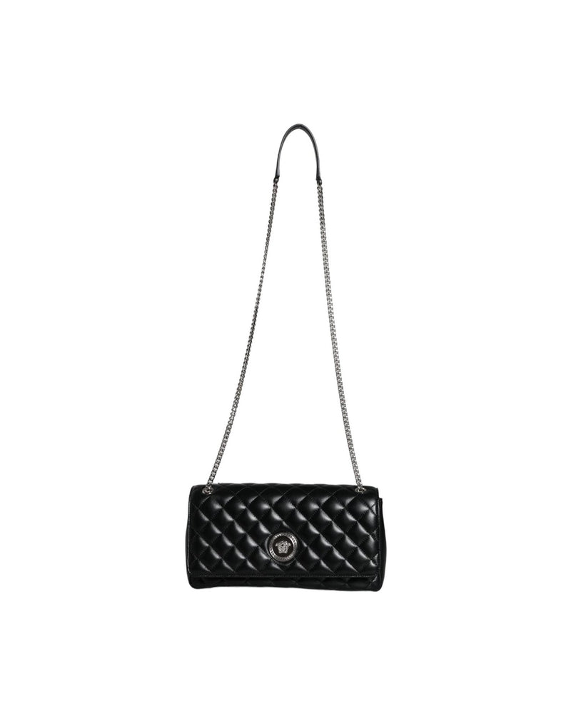 Versace Quilted Lambskin Leather Crossbody Shoulder Black Bag Glam Steals