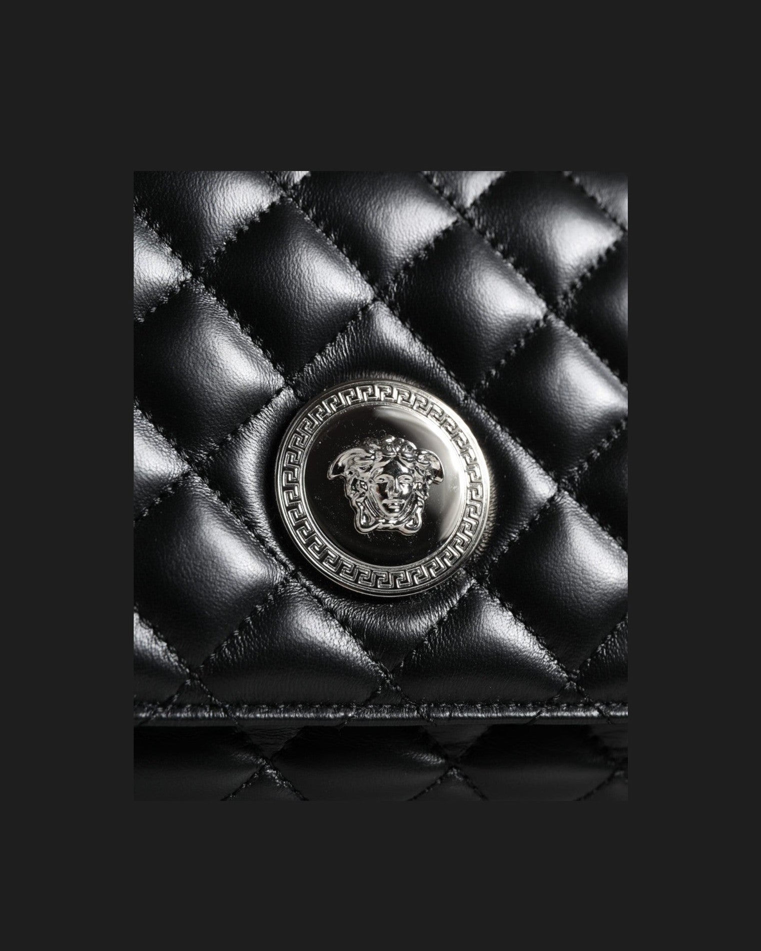 Versace Quilted Lambskin Leather Crossbody Shoulder Black Bag Glam Steals