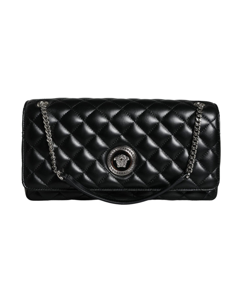 Versace Quilted Lambskin Leather Crossbody Shoulder Black Bag Glam Steals