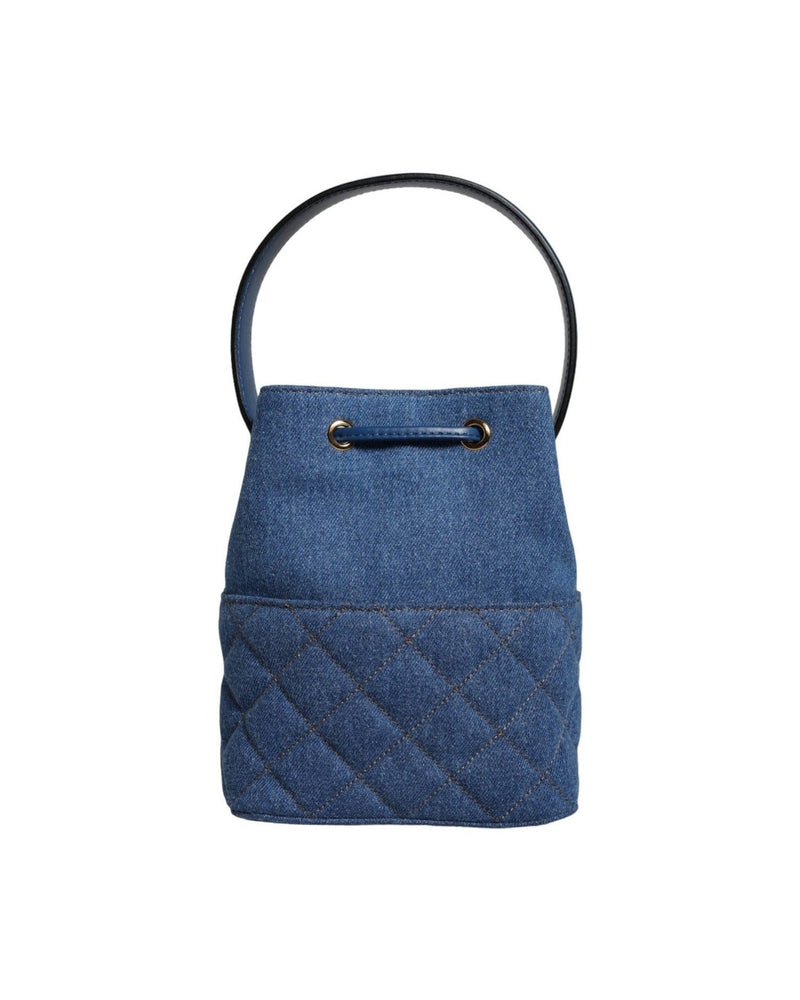 Versace Quilted Denim Leather Crossbody Shoulder Blue Bag Glam Steals