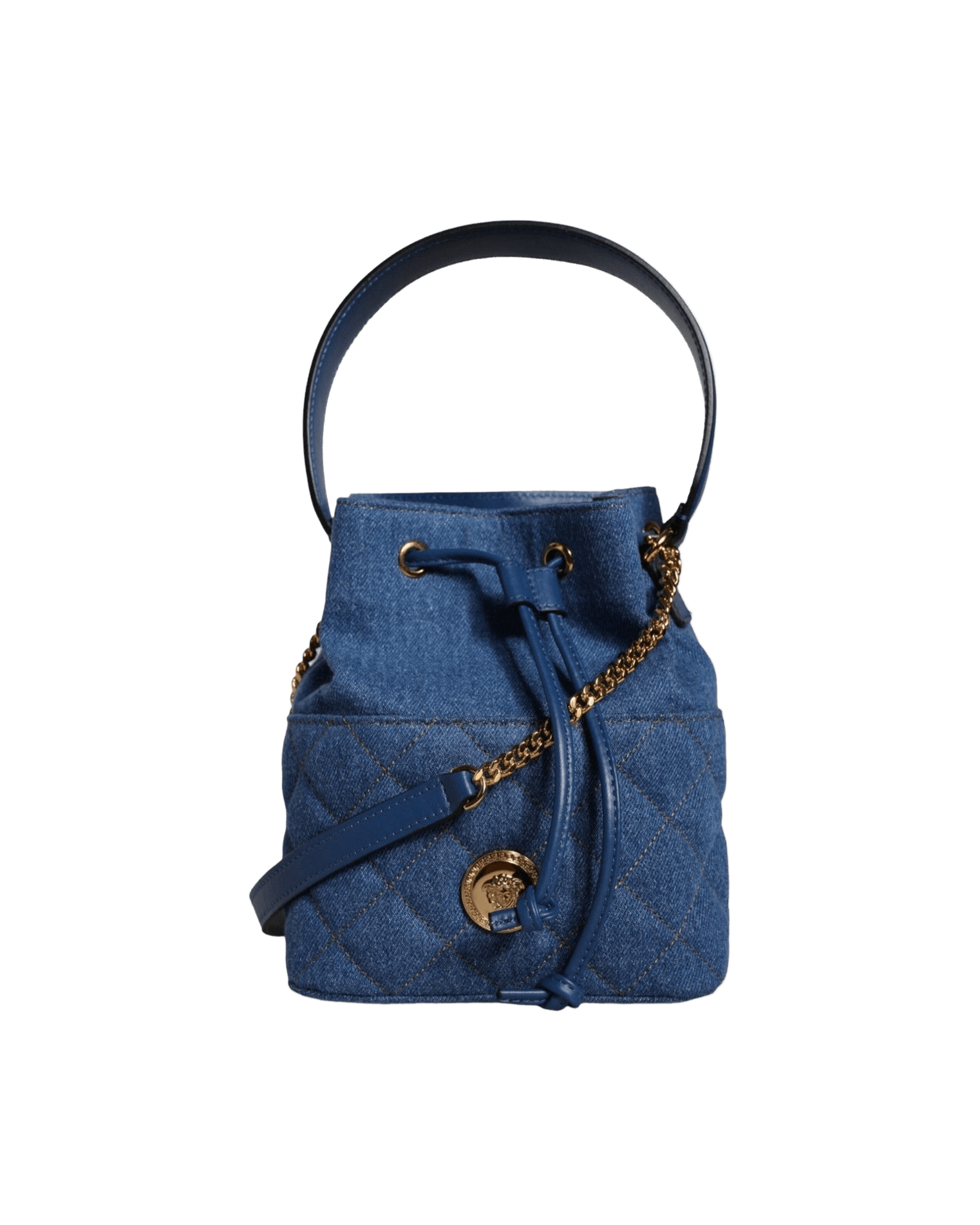Versace Quilted Denim Leather Crossbody Shoulder Blue Bag Glam Steals
