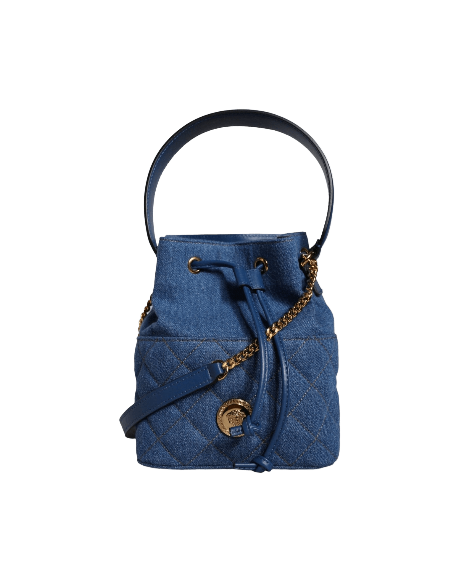 Versace Quilted Denim Leather Crossbody Shoulder Blue Bag Glam Steals