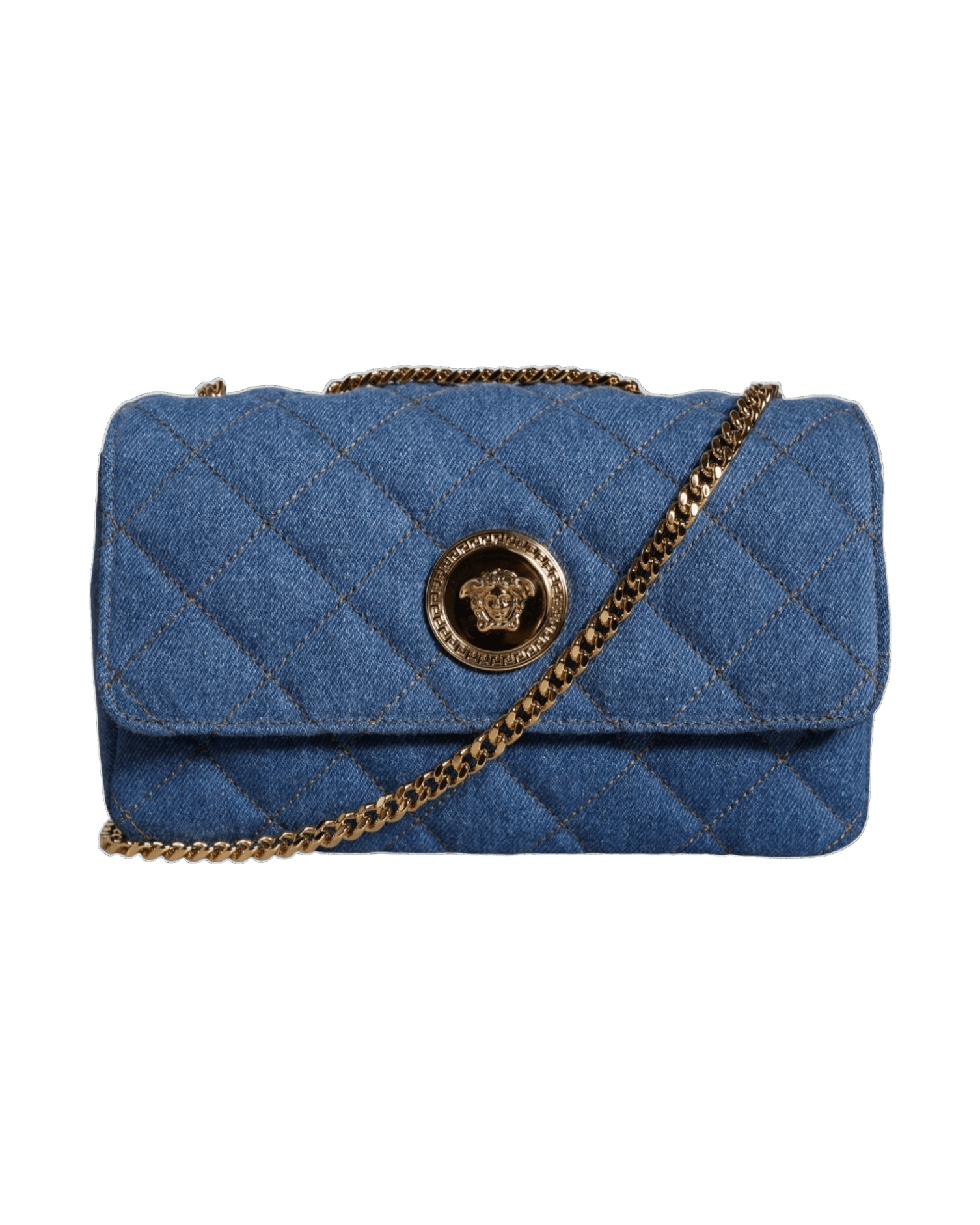 Versace Quilted Denim Leather Crossbody Shoulder Blue Bag Glam Steals