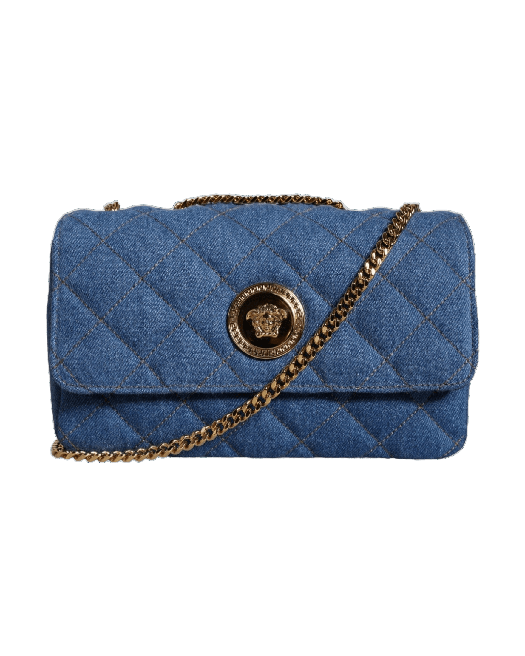 Versace Quilted Denim Leather Crossbody Shoulder Blue Bag Glam Steals