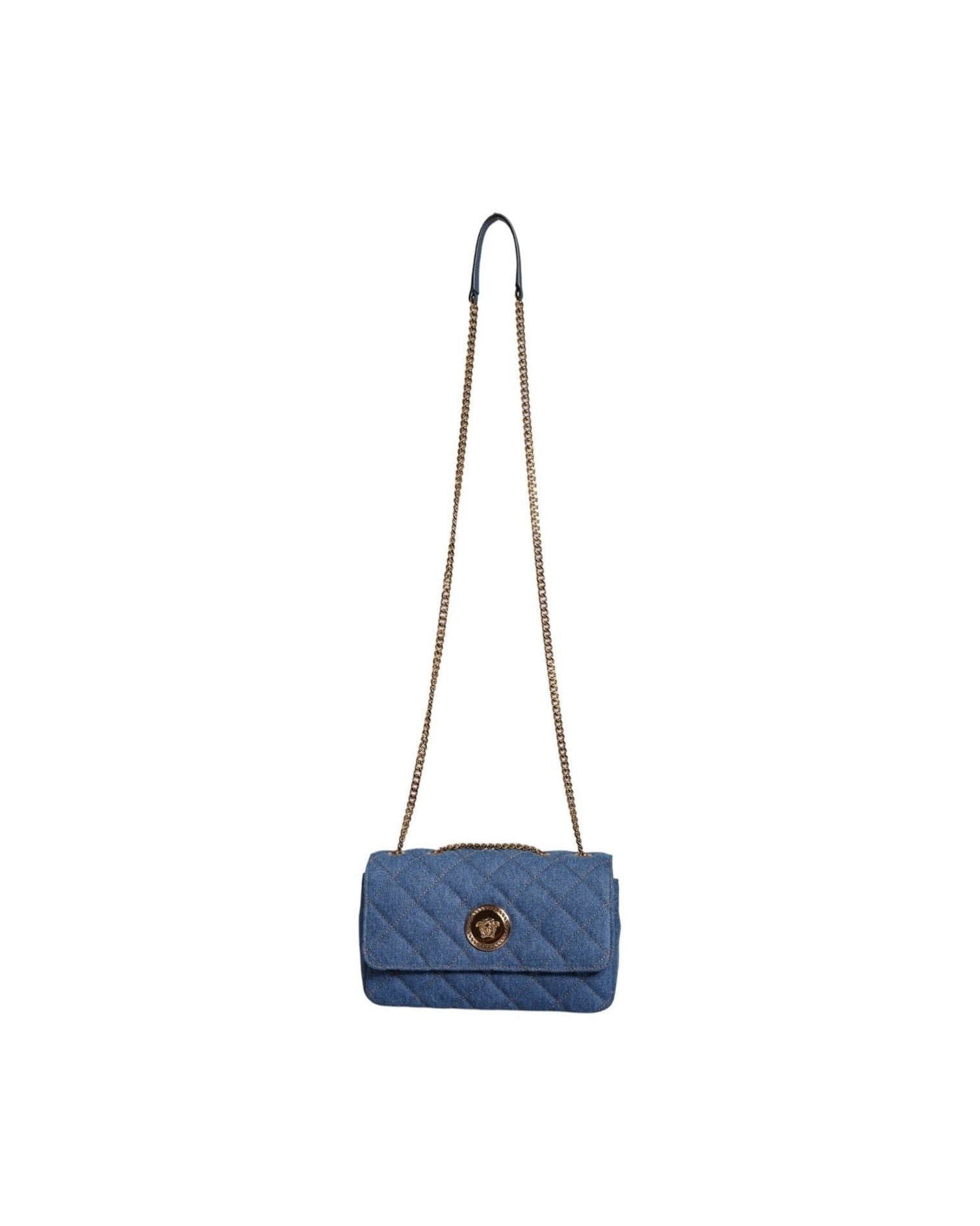 Versace Quilted Denim Leather Crossbody Shoulder Blue Bag Glam Steals