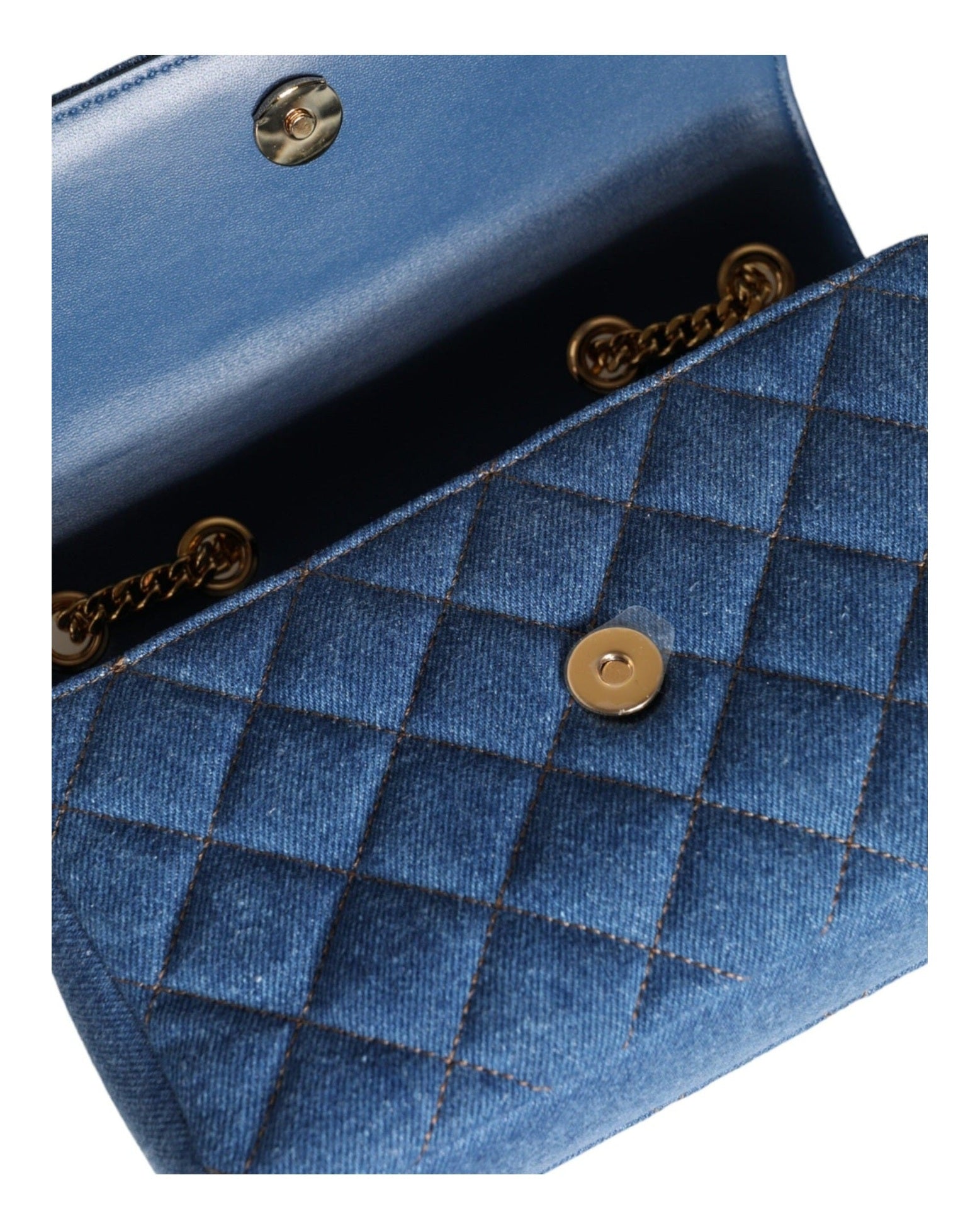 Versace Quilted Denim Leather Crossbody Shoulder Blue Bag Glam Steals
