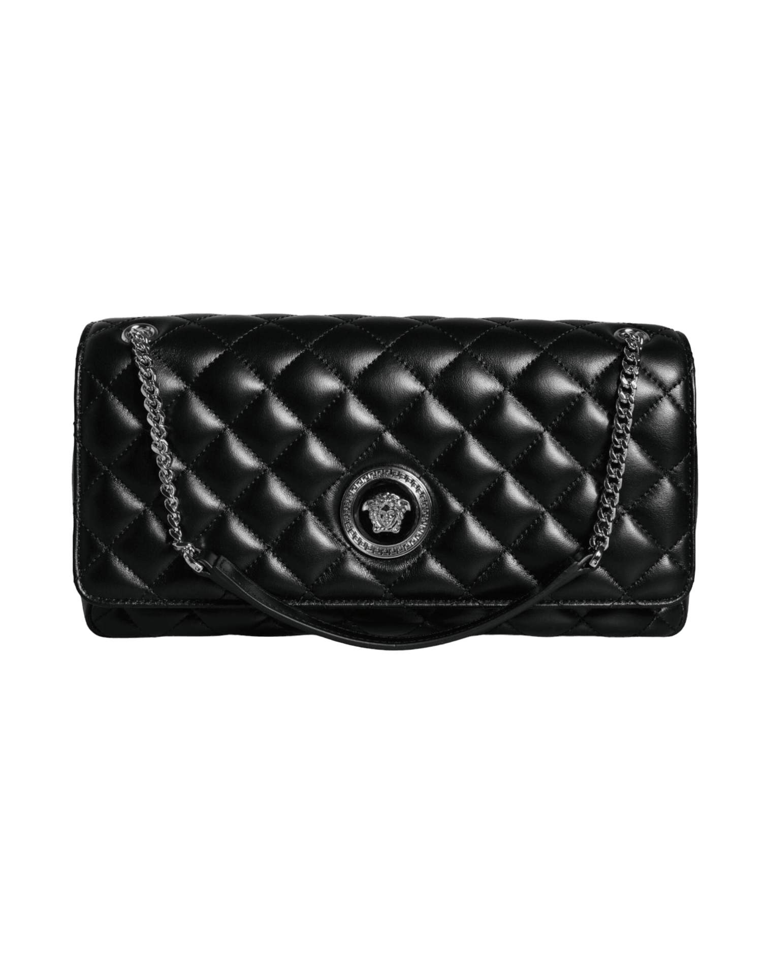Versace Quilted Lambskin Leather Crossbody Shoulder Black Bag Glam Steals