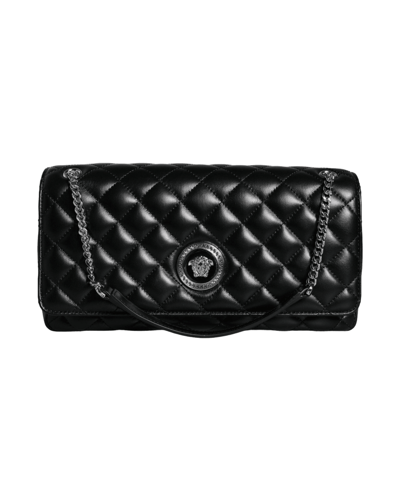 Versace Quilted Black Lambskin Leather Crossbody Shoulder Bag Glam Steals