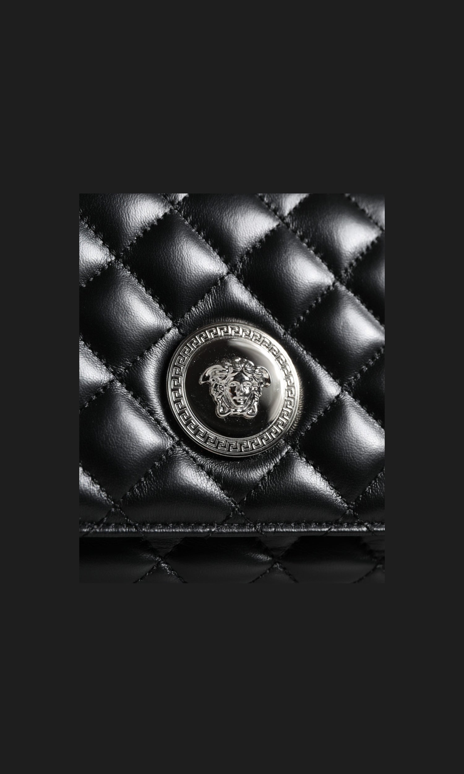 Versace Quilted Lambskin Leather Crossbody Shoulder Black Bag Glam Steals