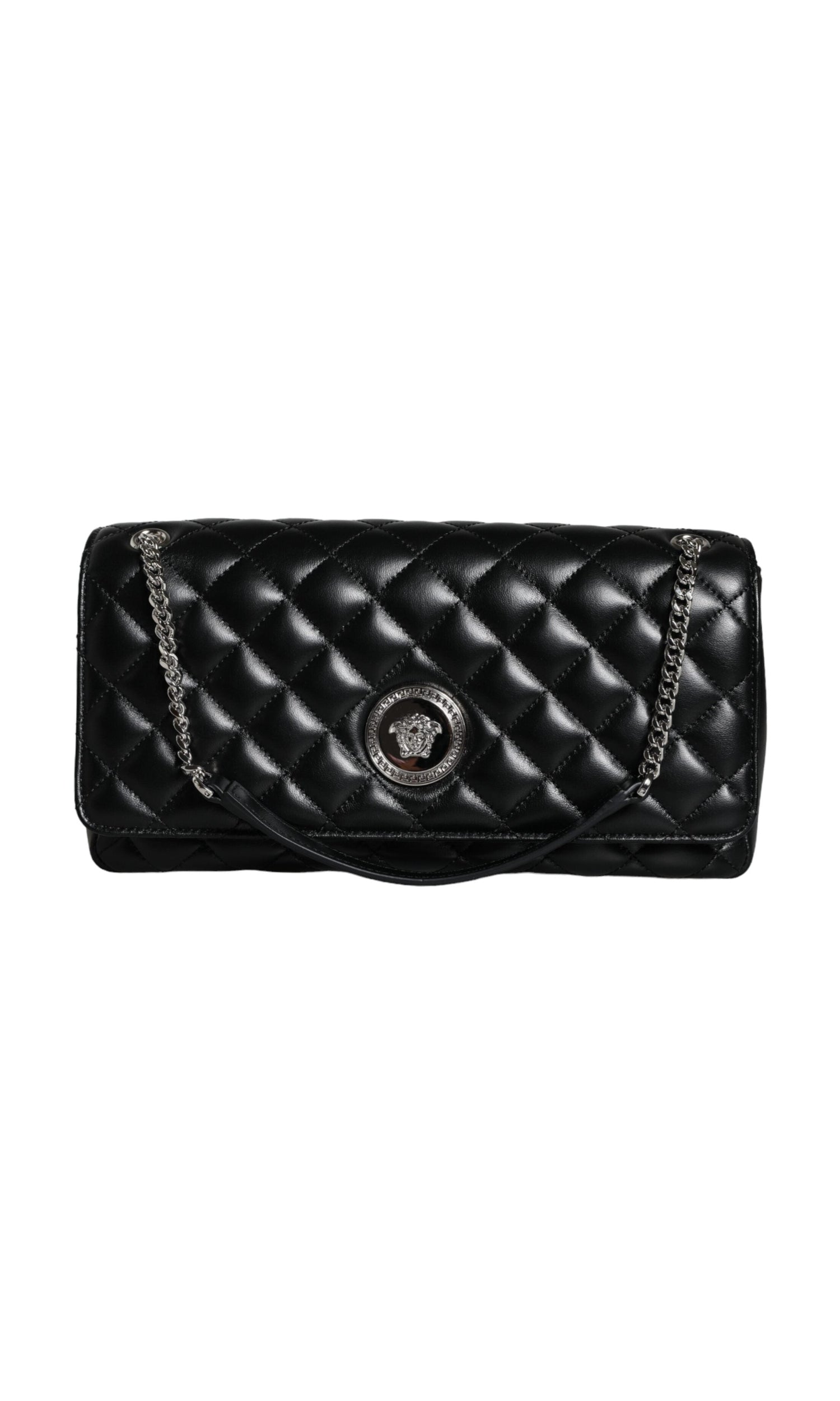 Versace Quilted Lambskin Leather Crossbody Shoulder Black Bag Glam Steals