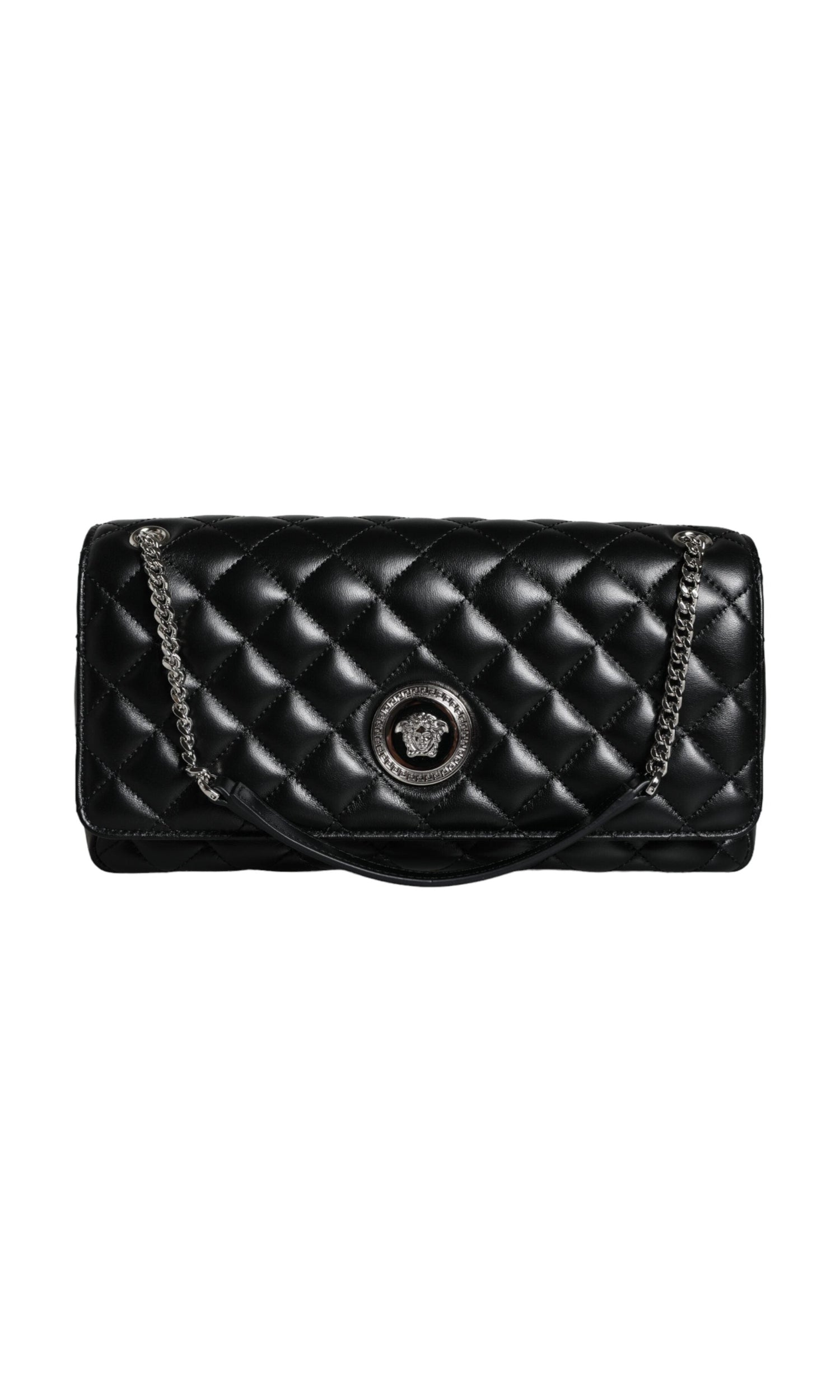 Versace Quilted Lambskin Leather Crossbody Shoulder Black Bag Glam Steals