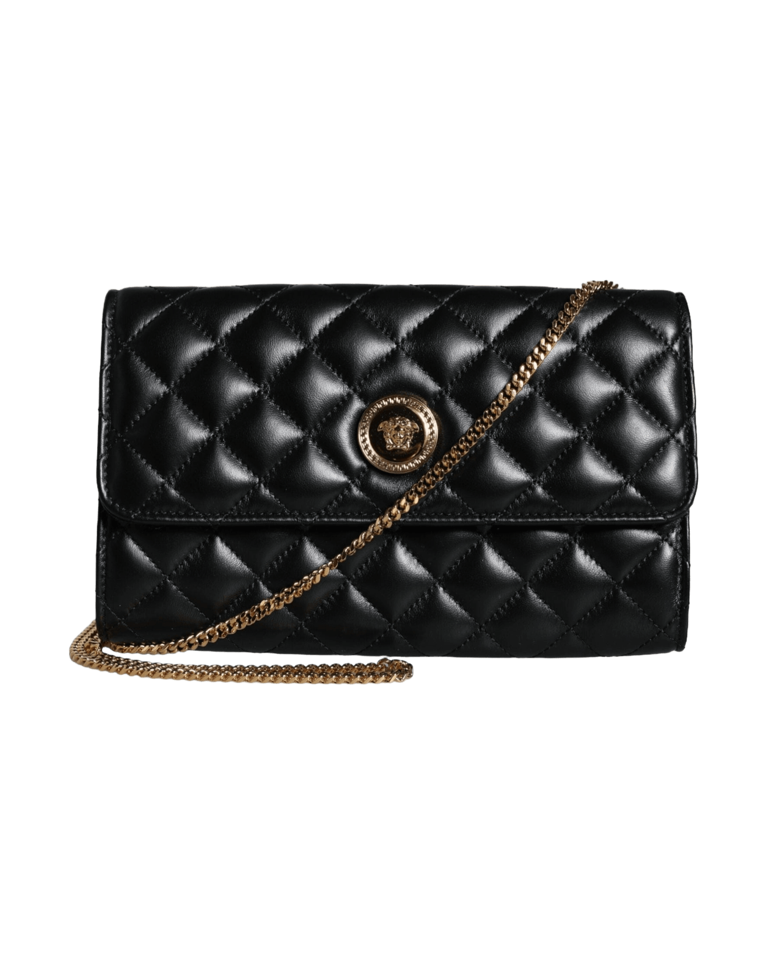 Versace Quilted Nappa Leather Crossbody Shoulder Black Bag Glam Steals