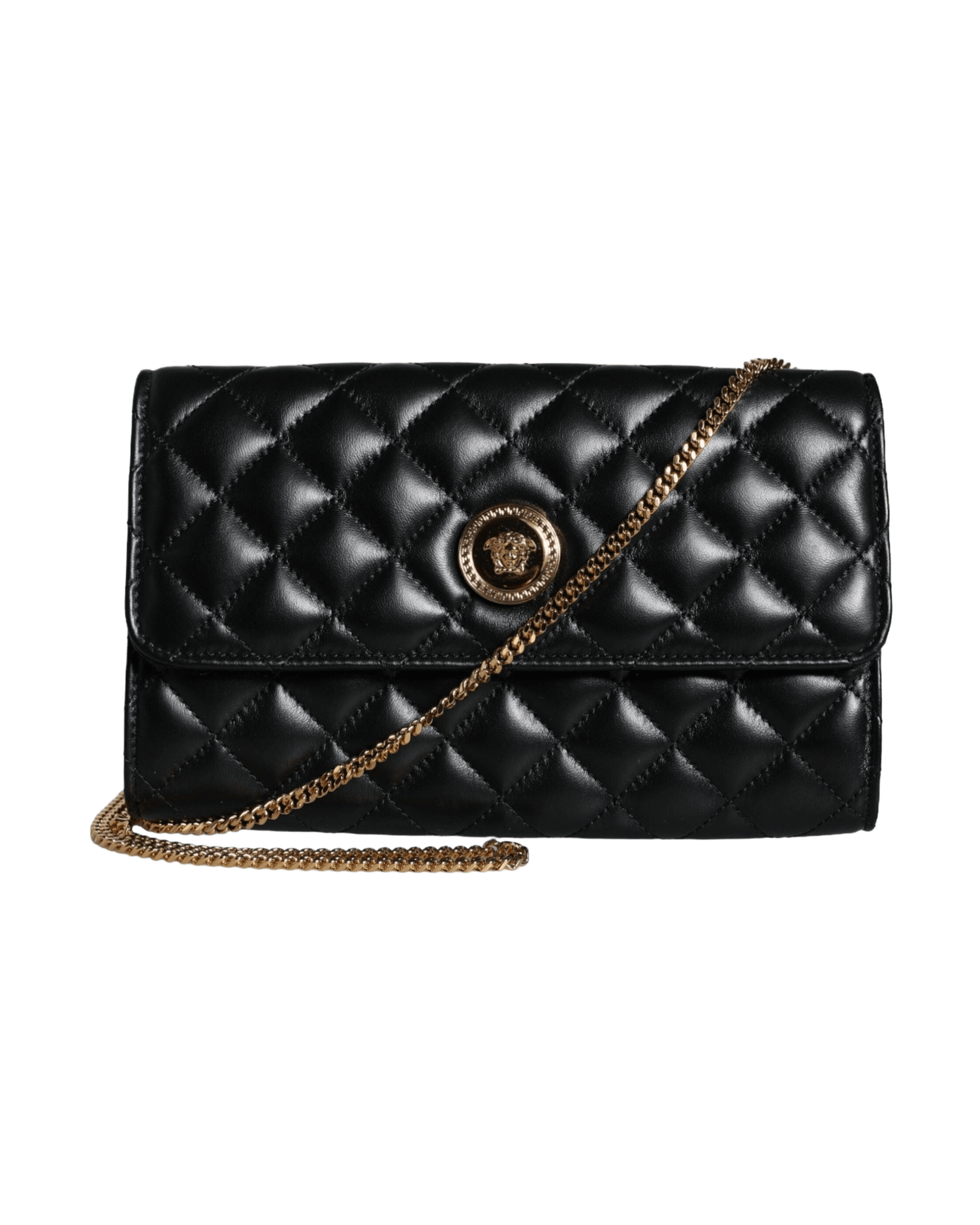 Versace Quilted Nappa Leather Crossbody Shoulder Black Bag Glam Steals