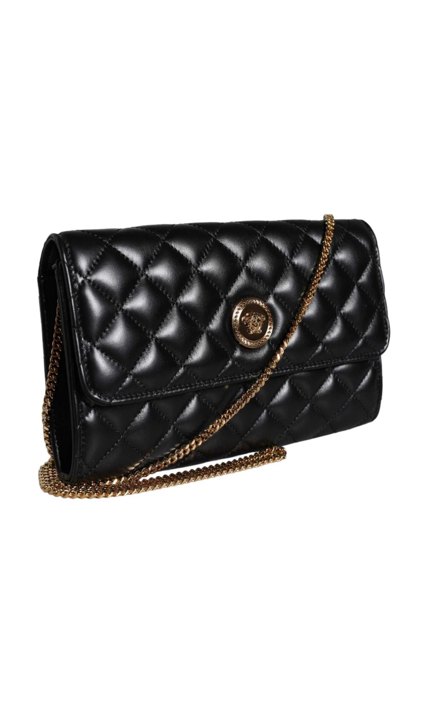 Versace Quilted Nappa Leather Crossbody Shoulder Black Bag Glam Steals