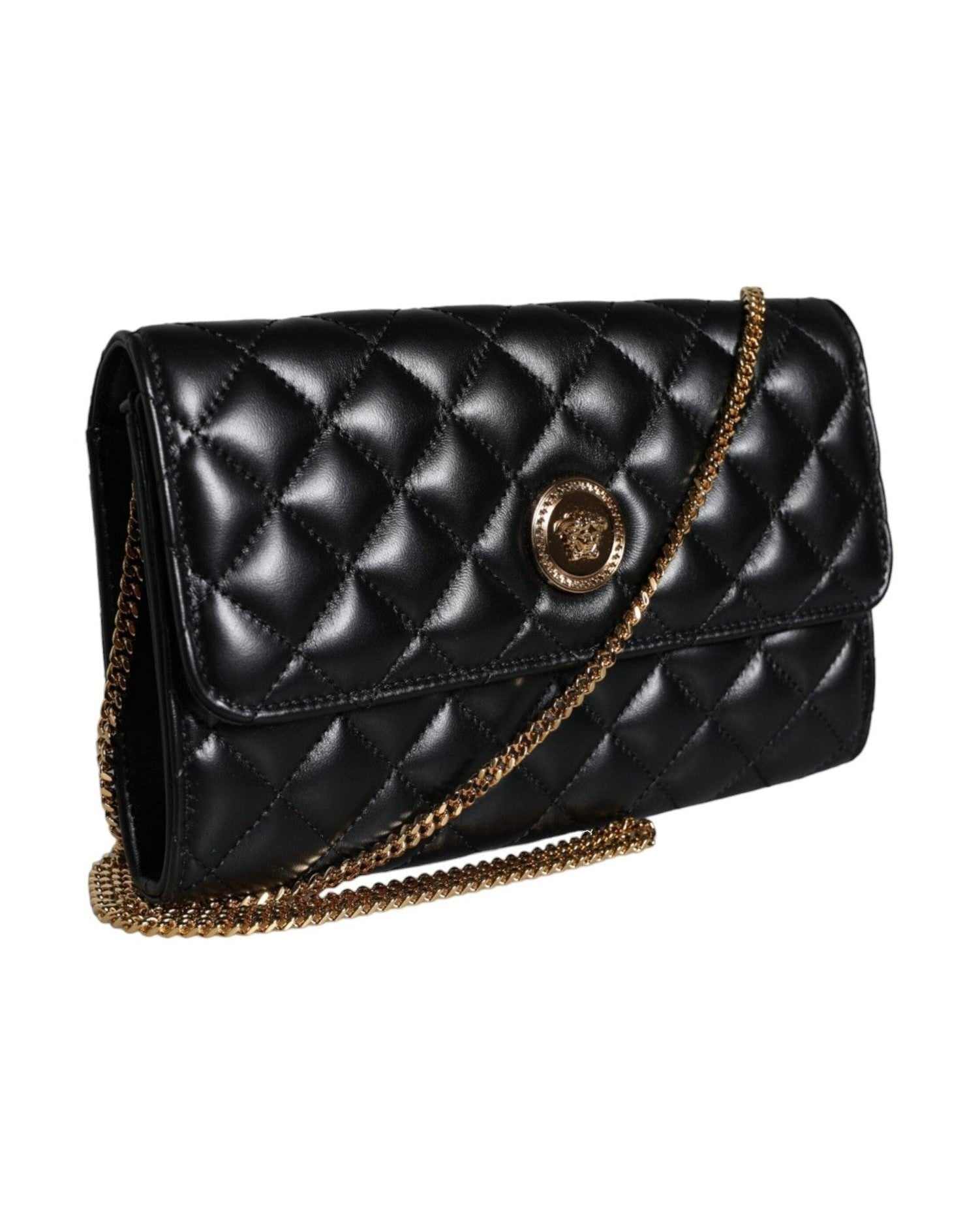 Versace Quilted Nappa Leather Crossbody Shoulder Black Bag Glam Steals