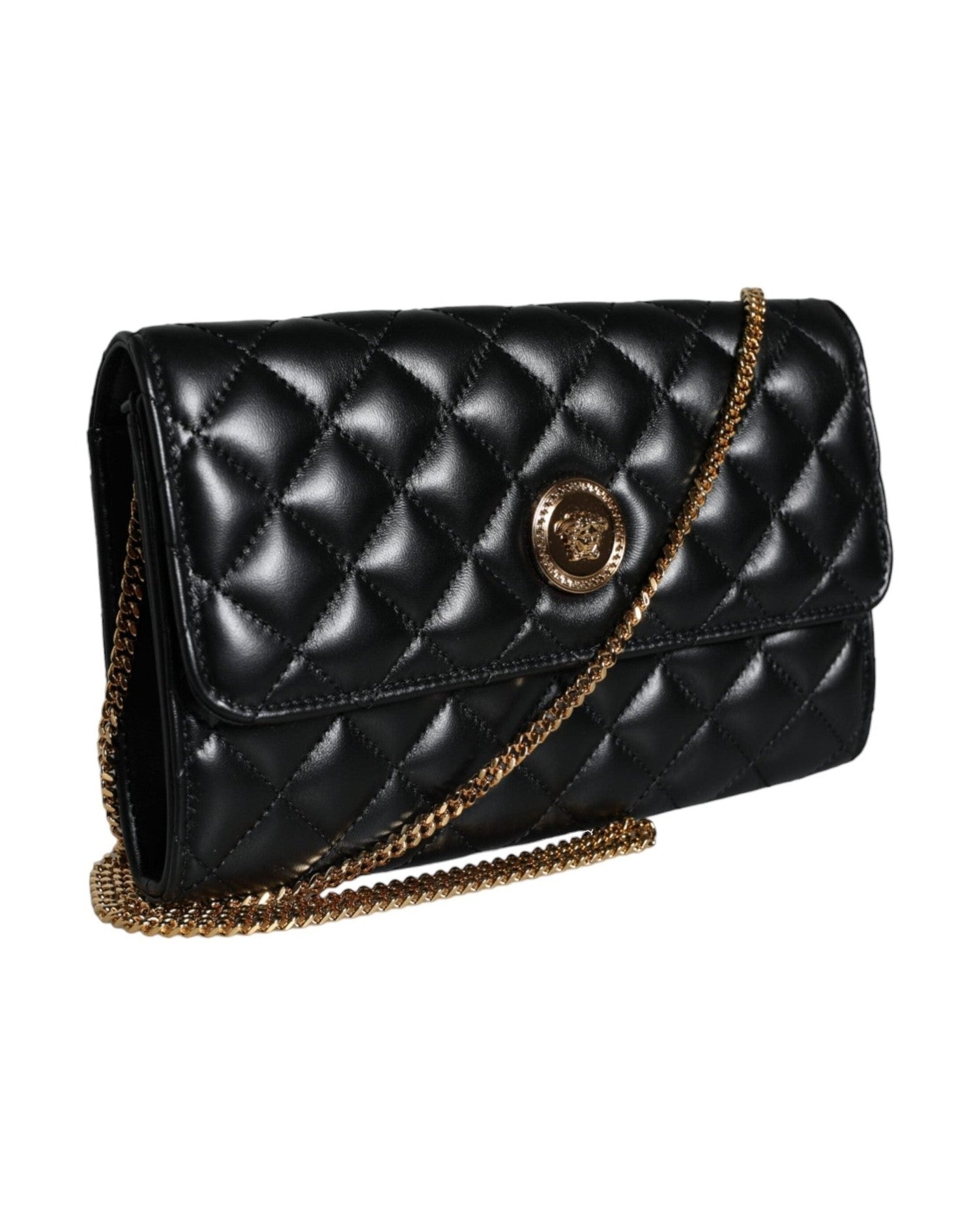 Versace Quilted Nappa Leather Crossbody Shoulder Black Bag Glam Steals
