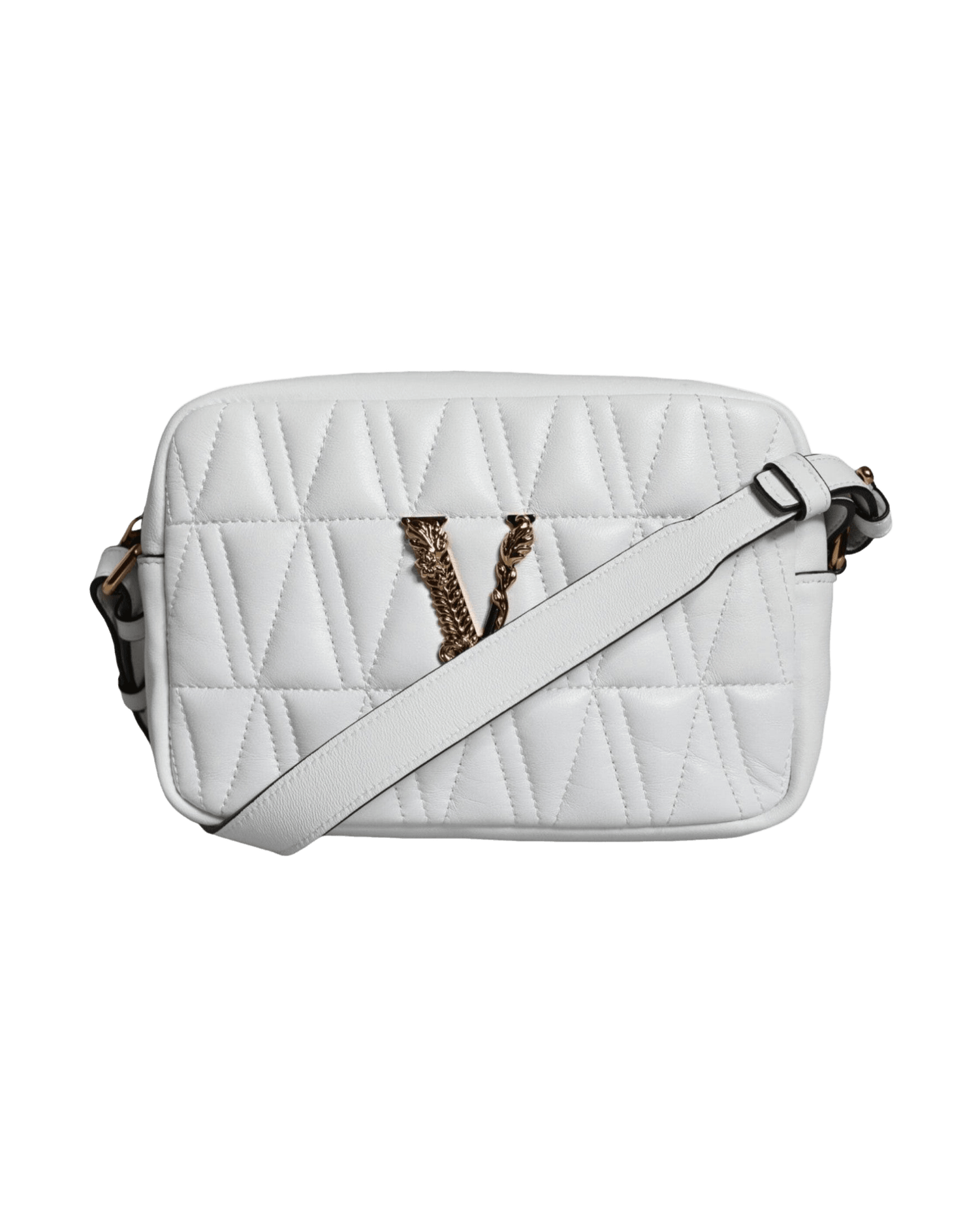 Versace Quilted Nappa Leather Crossbody Shoulder White Bag Glam Steals