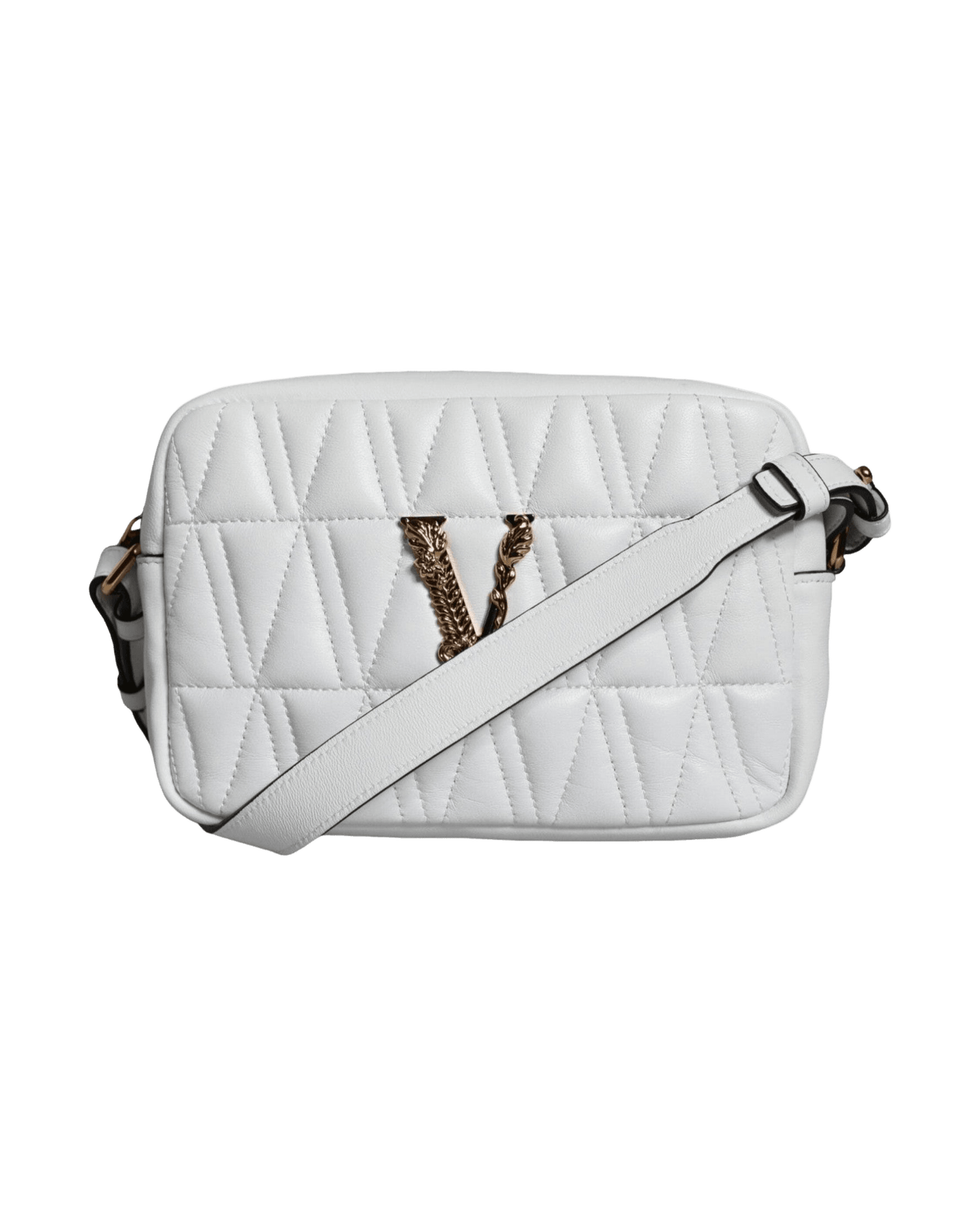 Versace Quilted Nappa Leather Crossbody Shoulder White Bag Glam Steals