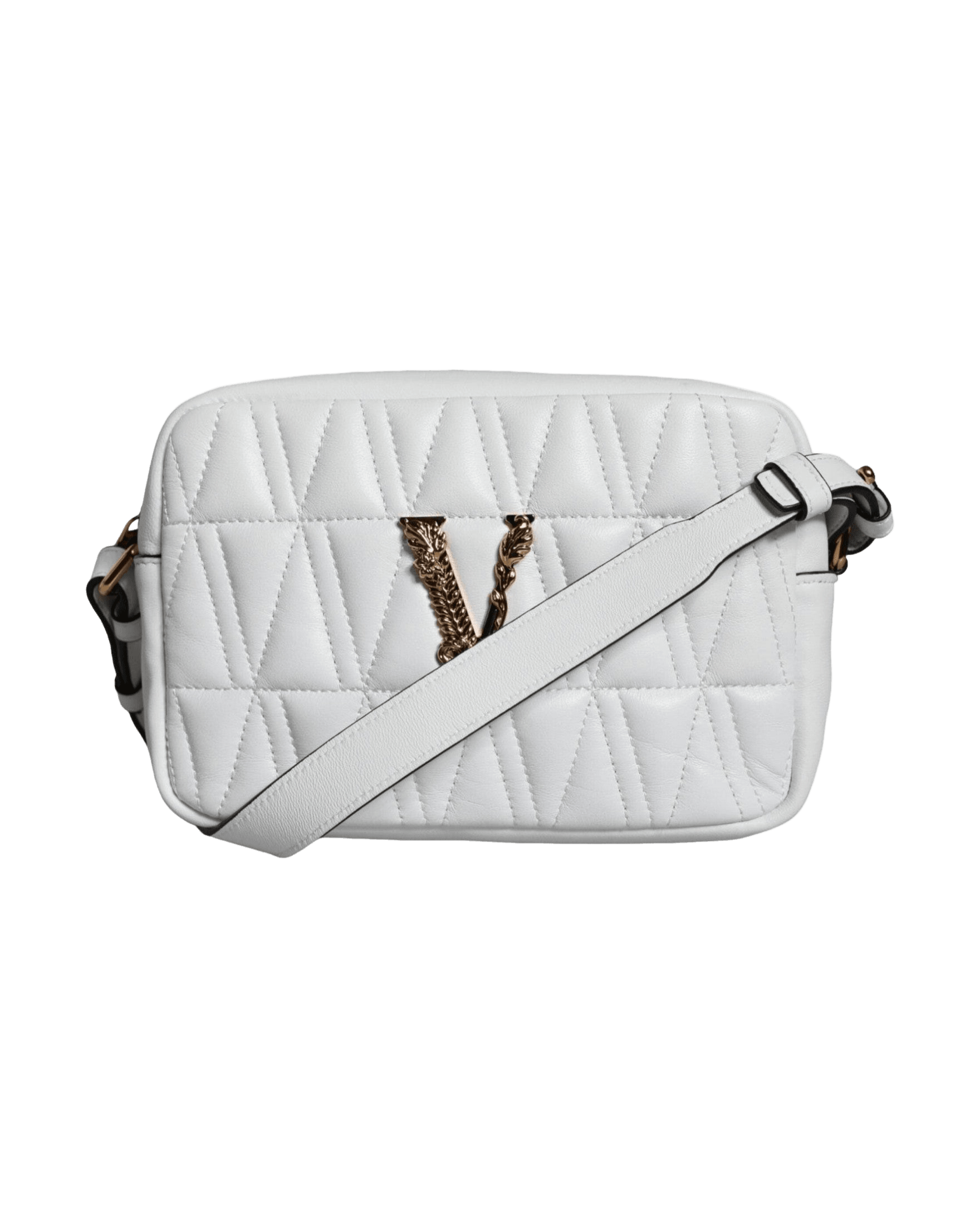 Versace Quilted Nappa Leather Crossbody Shoulder White Bag Glam Steals