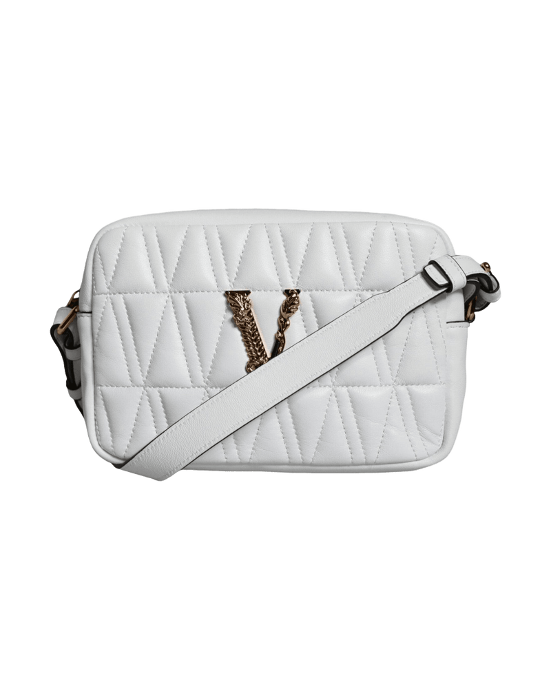 Versace Quilted White Nappa Leather Crossbody Shoulder Bag Glam Steals