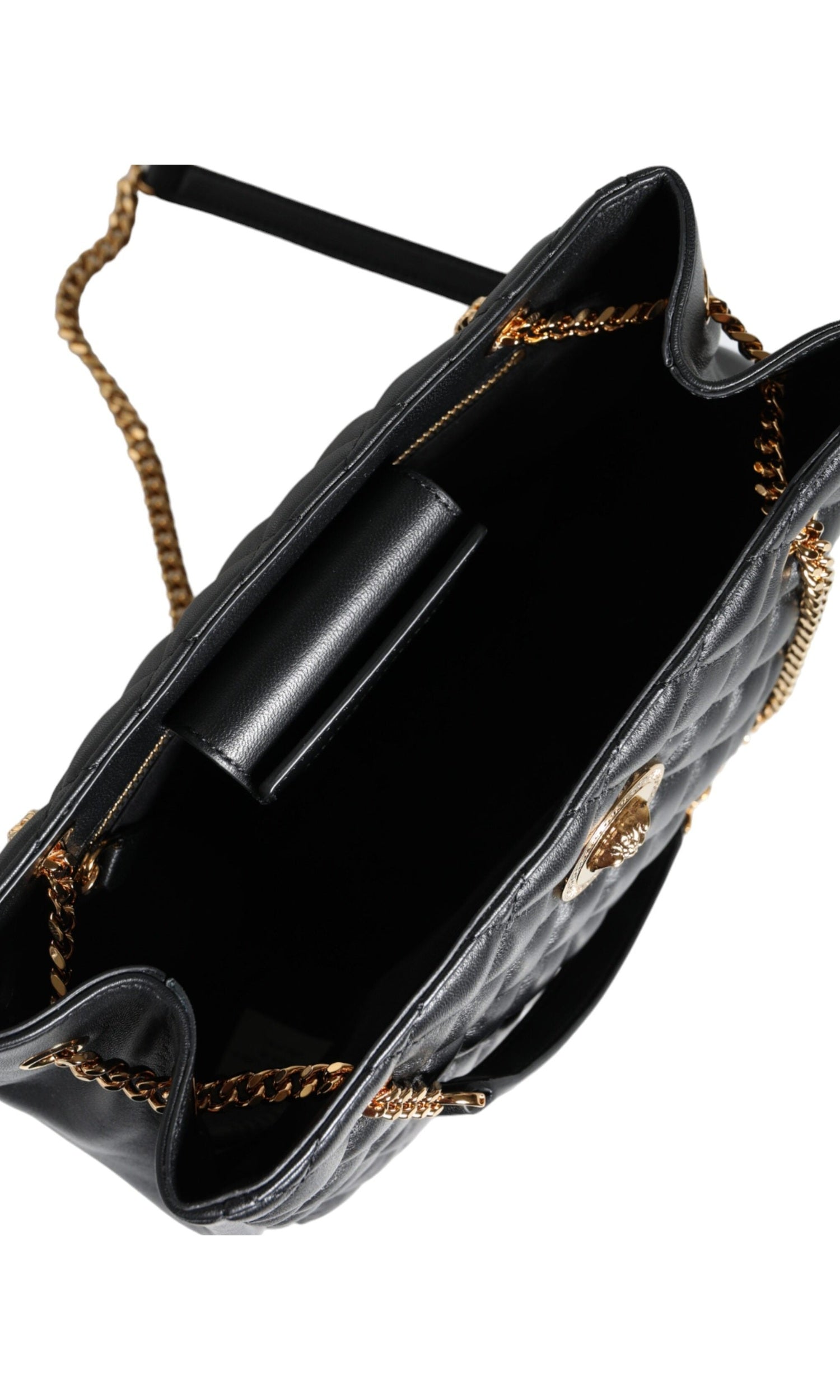 Versace Quilted Nappa Leather Shoulder Chain Strap Black Bag Glam Steals