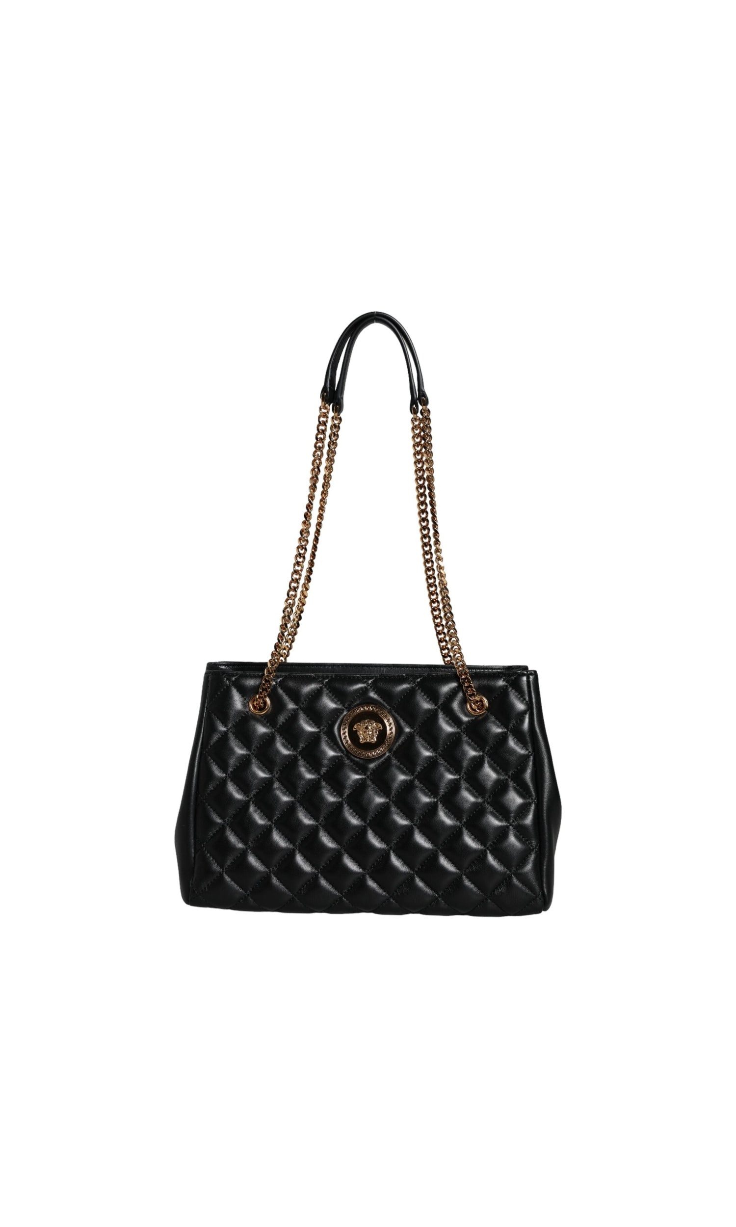 Versace Quilted Nappa Leather Shoulder Chain Strap Black Bag Glam Steals