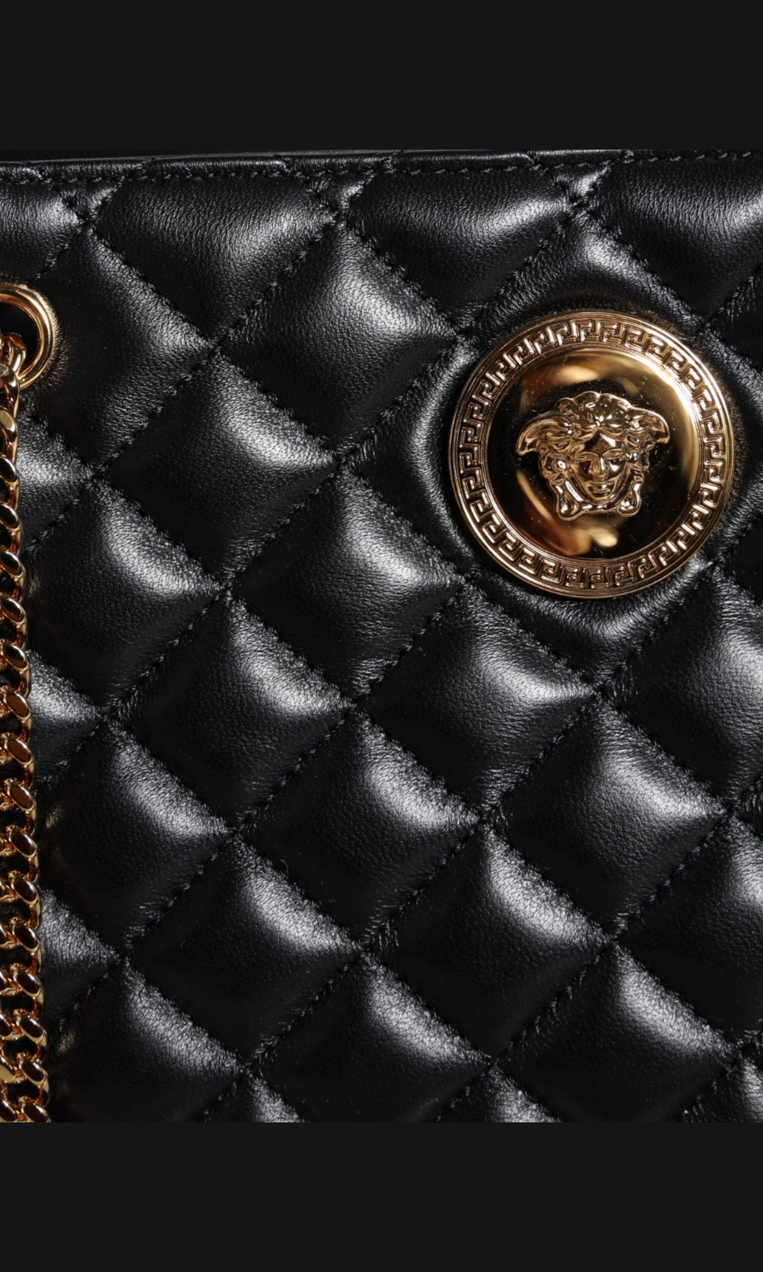 Versace Quilted Nappa Leather Shoulder Chain Strap Black Bag Glam Steals