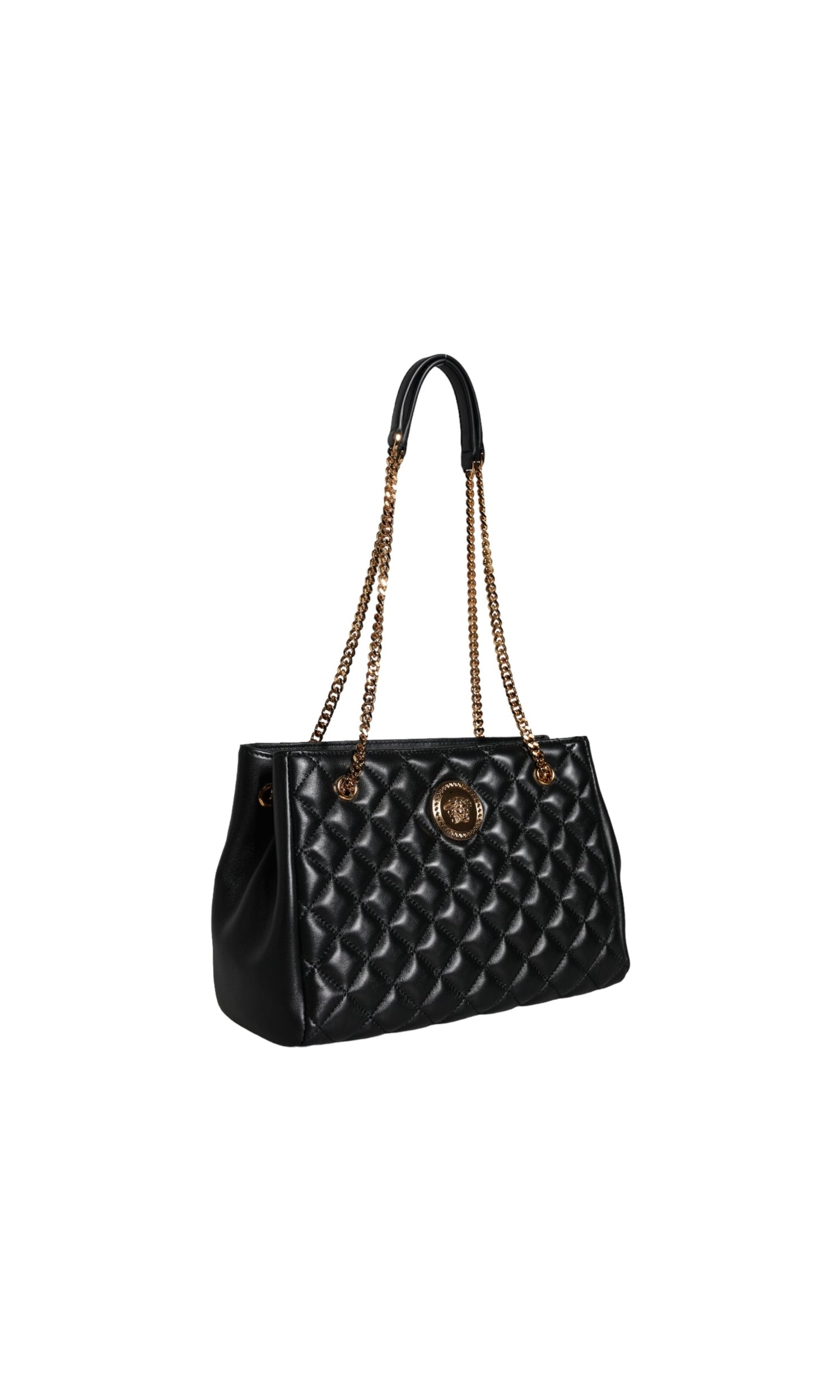 Versace Quilted Nappa Leather Shoulder Chain Strap Black Bag Glam Steals