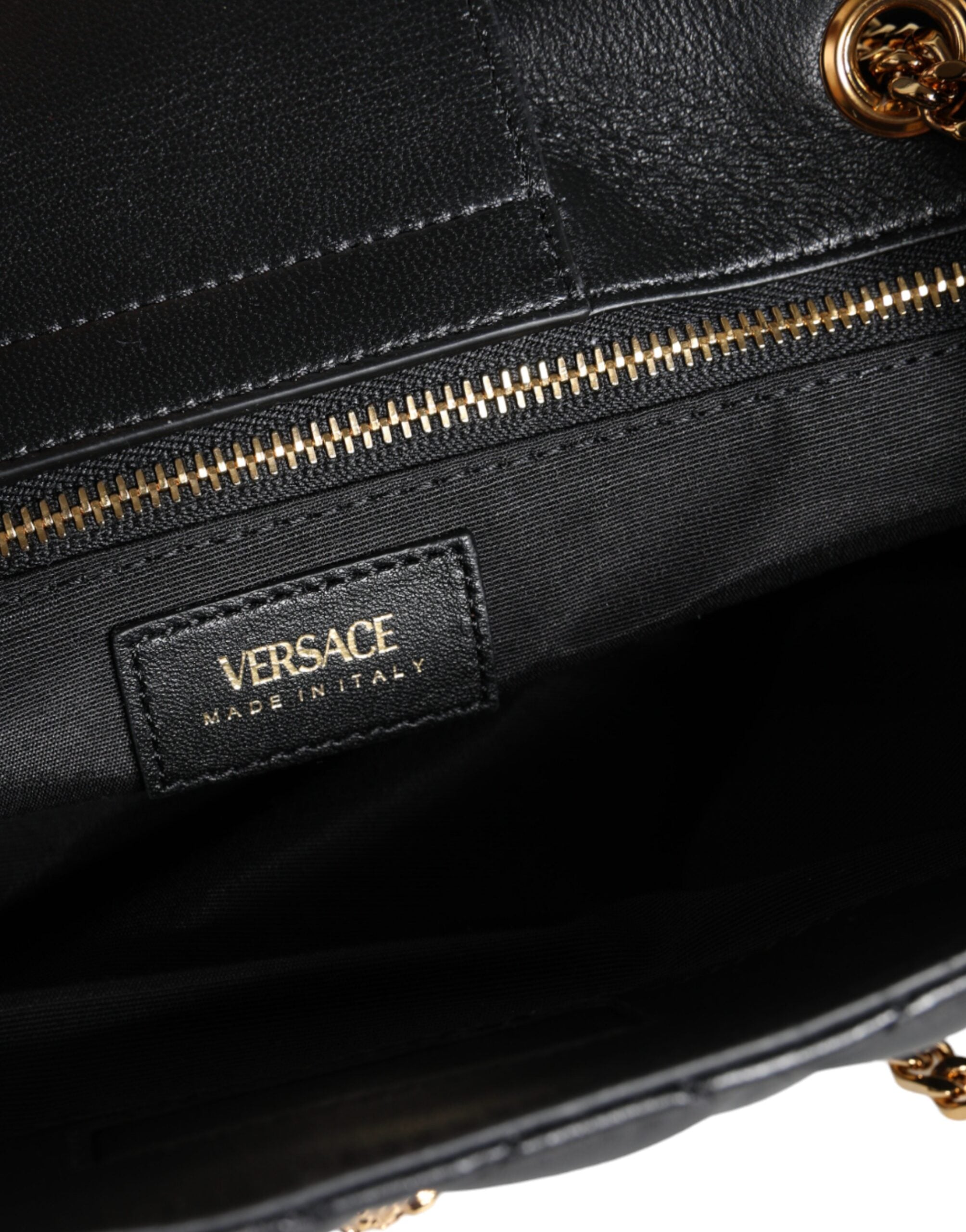 Versace Quilted Nappa Leather Shoulder Chain Strap Black Bag Glam Steals