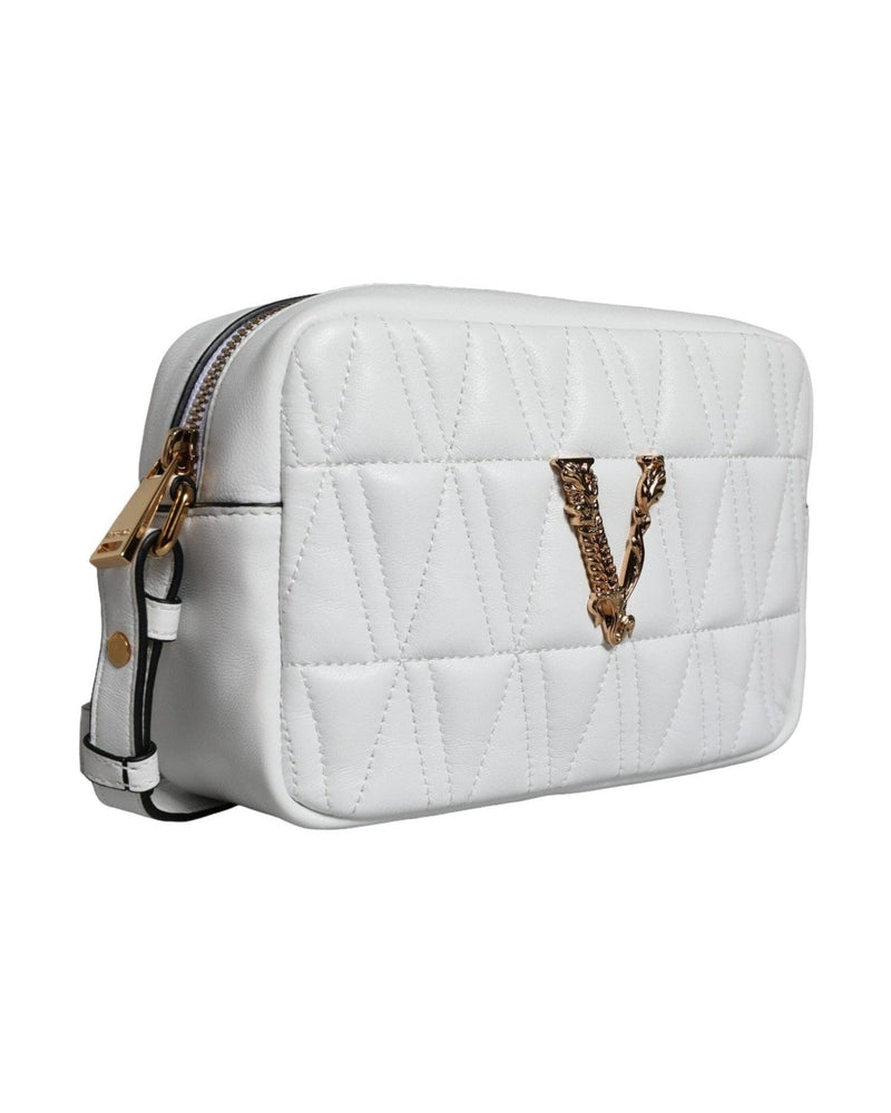 Versace Quilted Nappa Leather Crossbody Shoulder White Bag Glam Steals