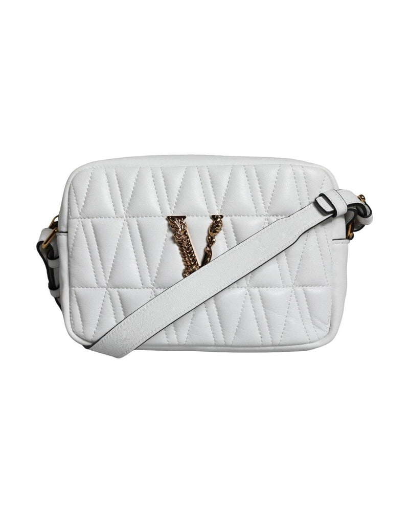 Versace Quilted Nappa Leather Crossbody Shoulder White Bag Glam Steals