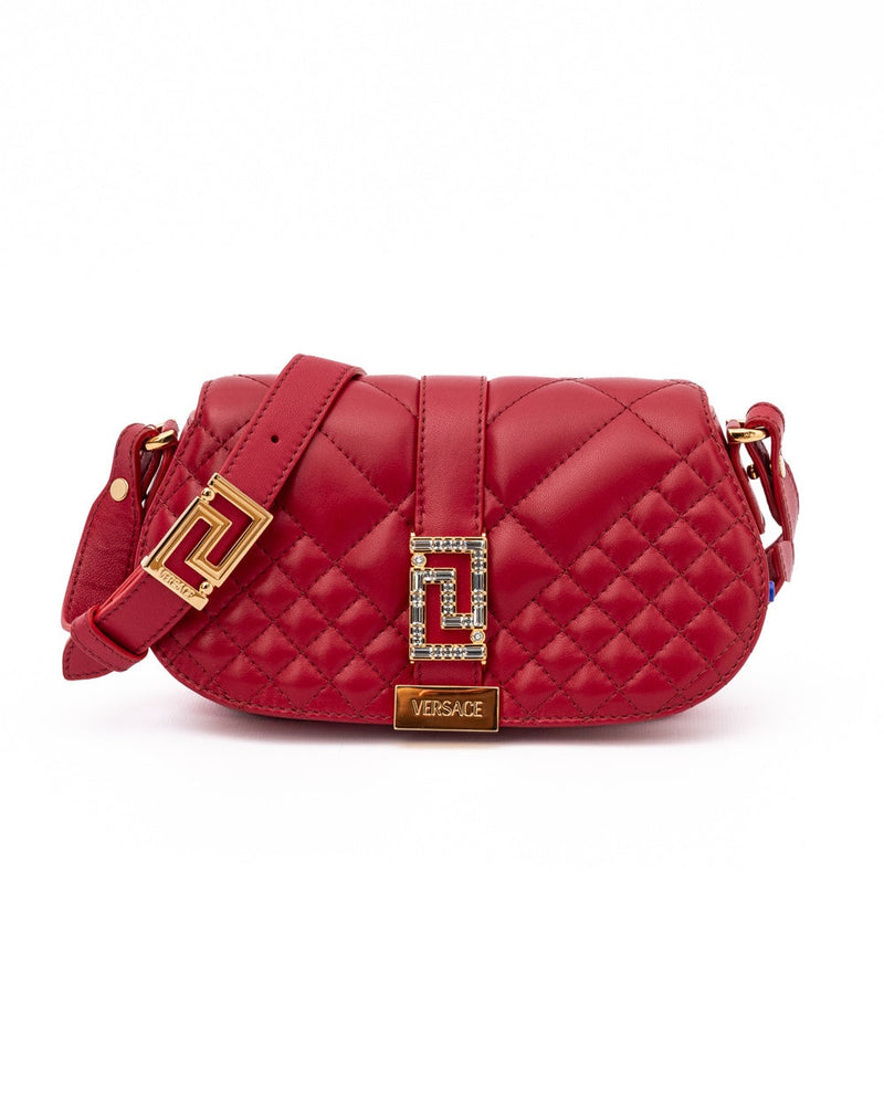 Versace Red Leather Quilted Shoulder Strap Bag Glam Steals